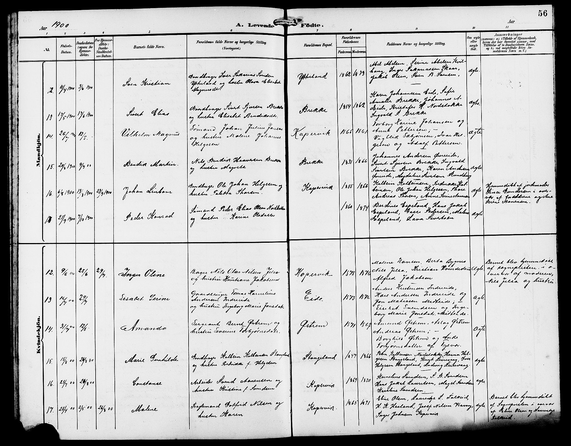 Kopervik sokneprestkontor, AV/SAST-A-101850/H/Ha/Hab/L0003: Klokkerbok nr. B 3, 1891-1909, s. 56