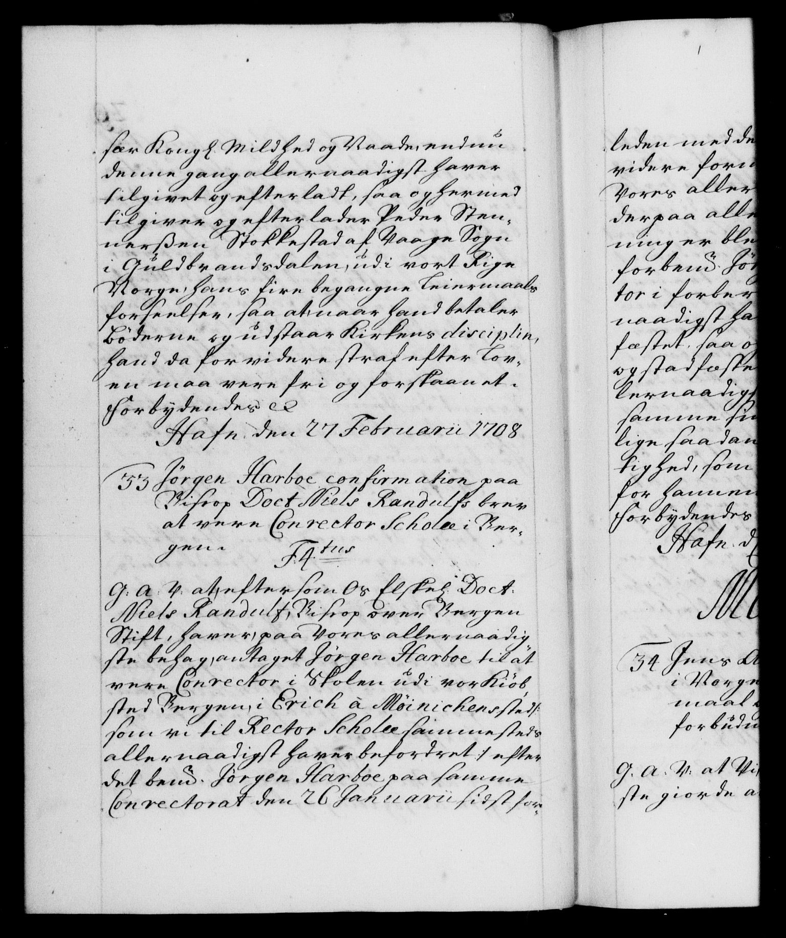 Danske Kanselli 1572-1799, AV/RA-EA-3023/F/Fc/Fca/Fcaa/L0020: Norske registre, 1708-1711, s. 29b