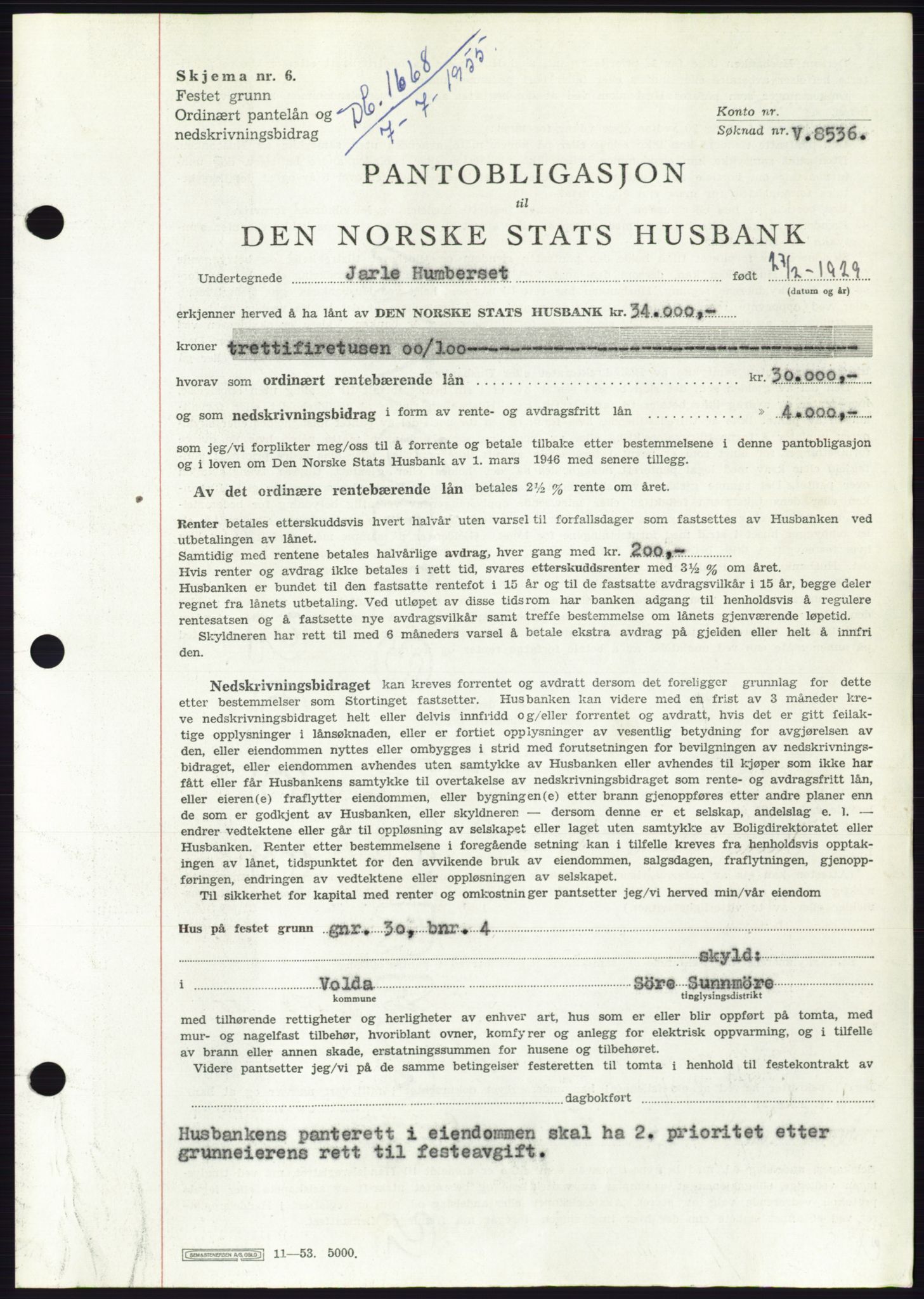 Søre Sunnmøre sorenskriveri, SAT/A-4122/1/2/2C/L0127: Pantebok nr. 15B, 1955-1955, Dagboknr: 1668/1955