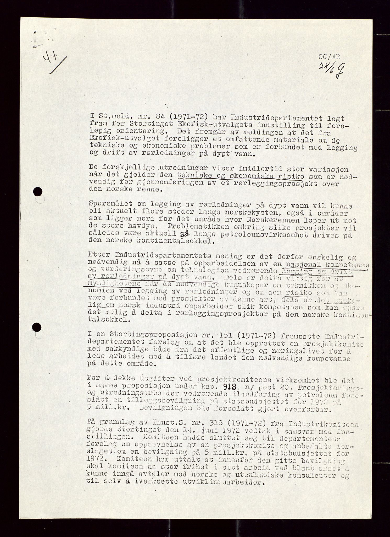 Industridepartementet, Oljekontoret, AV/SAST-A-101348/Di/L0002: DWP, måneds- kvartals- halvårs- og årsrapporter, økonomi, personell, div., 1972-1974, s. 105