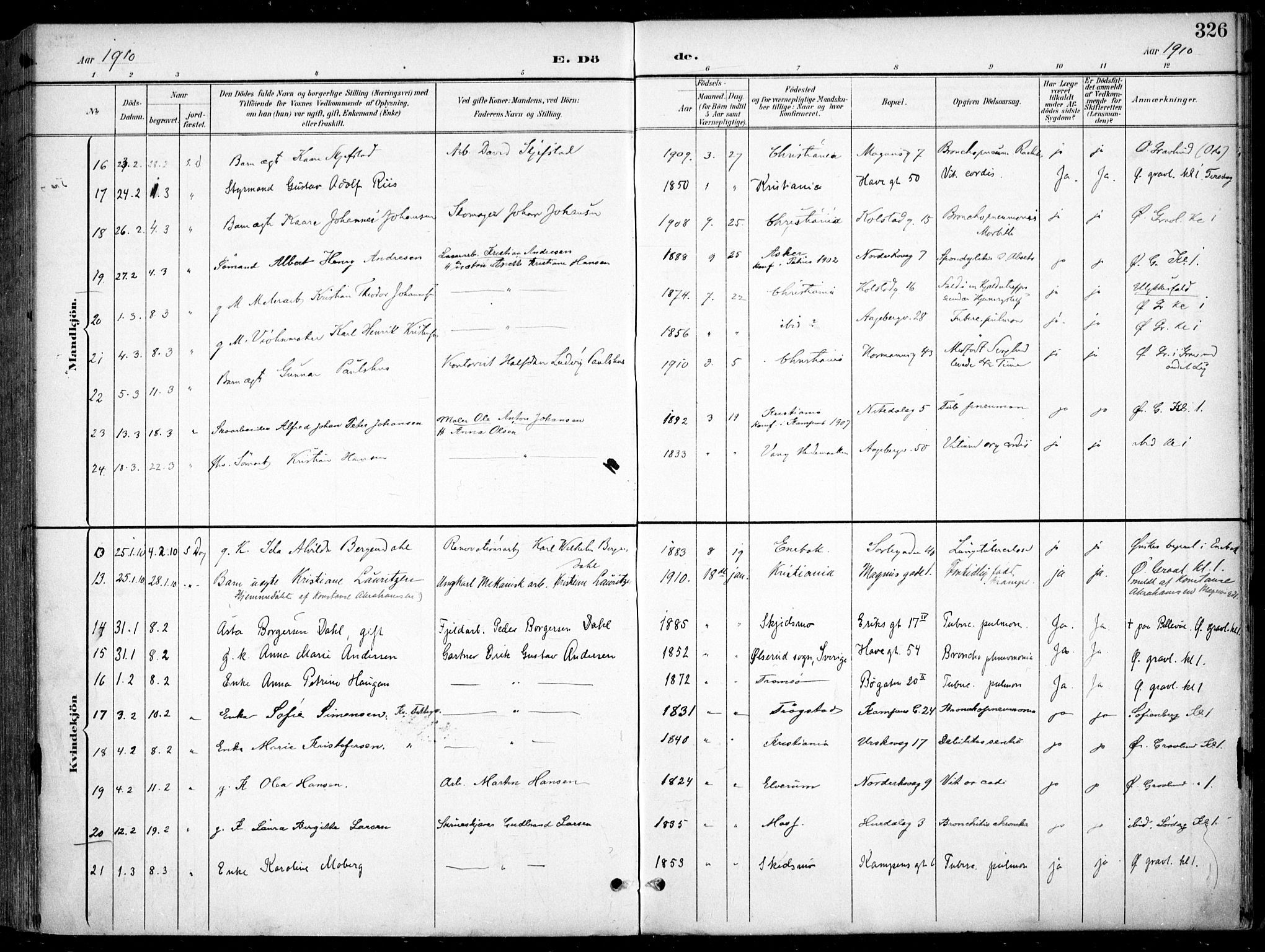 Kampen prestekontor Kirkebøker, AV/SAO-A-10853/F/Fa/L0009: Ministerialbok nr. I 9, 1899-1911, s. 326