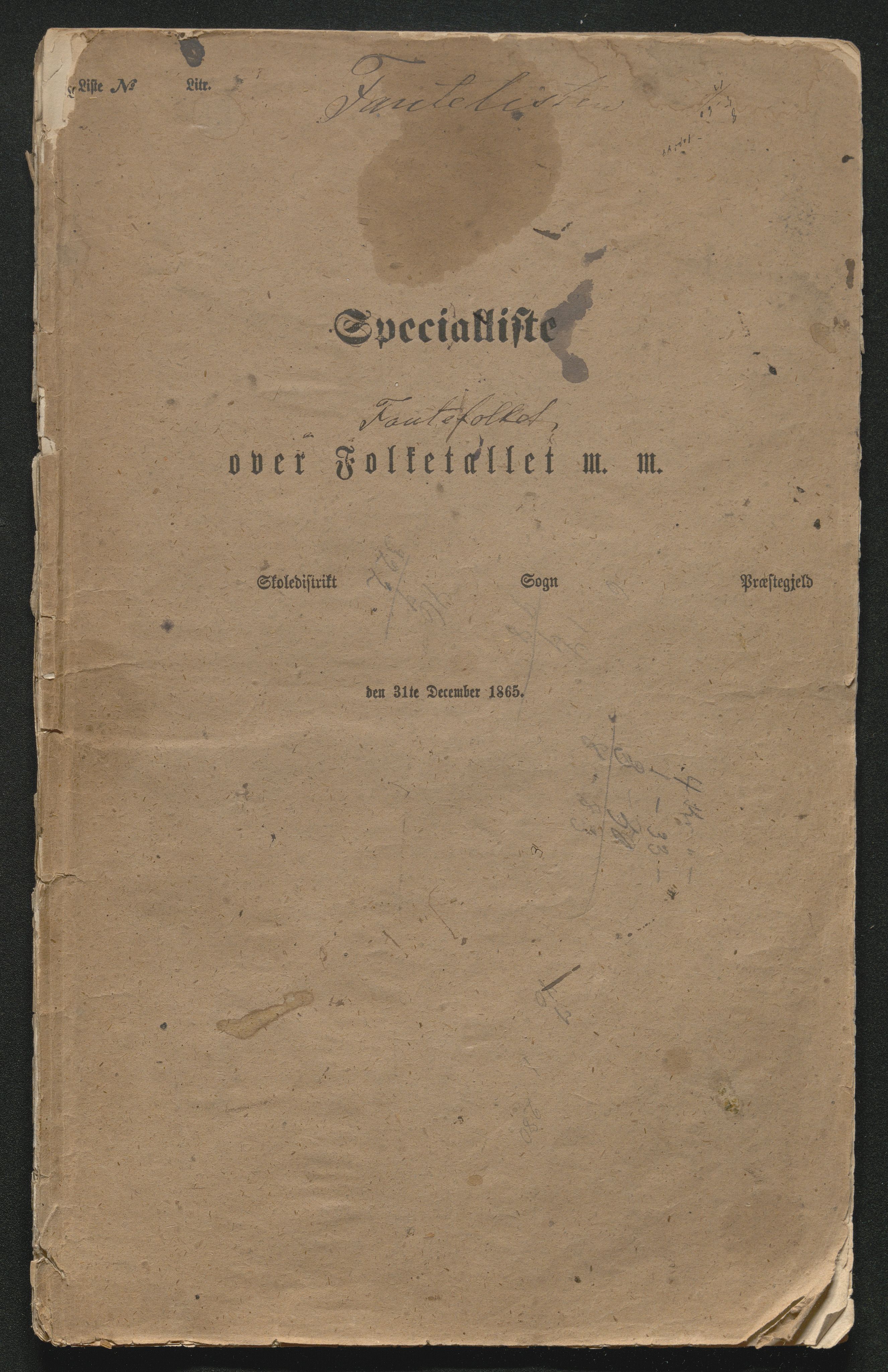 SAKO, Fantetellingen i Drangedal 1865, 1865, s. 1