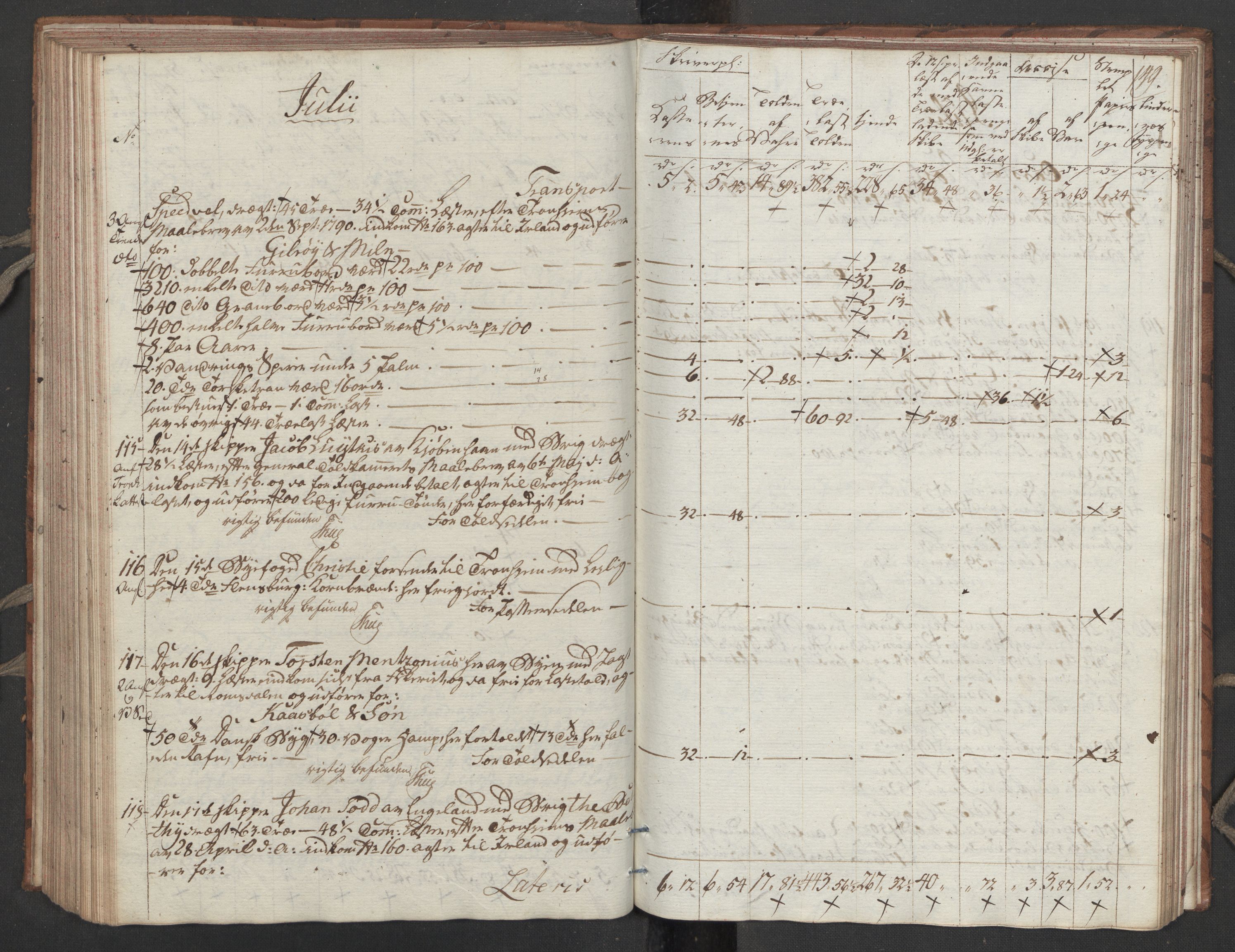 Generaltollkammeret, tollregnskaper, RA/EA-5490/R32/L0051/0001: Tollregnskaper Kristiansund / Tollbok, 1794, s. 148b-149a