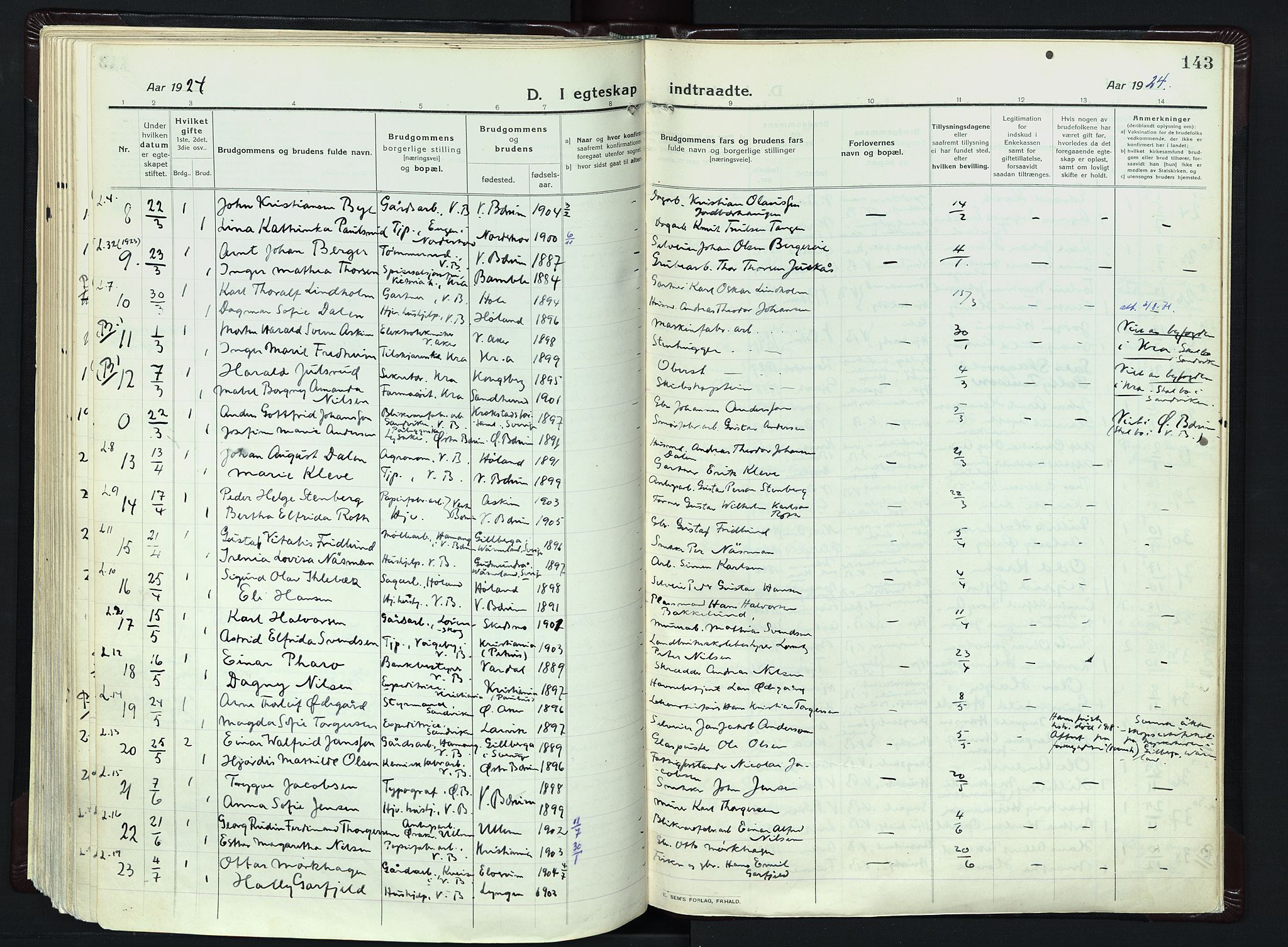 Vestre Bærum prestekontor Kirkebøker, AV/SAO-A-10209a/F/Fa/L0003: Ministerialbok nr. 3, 1916-1930, s. 143