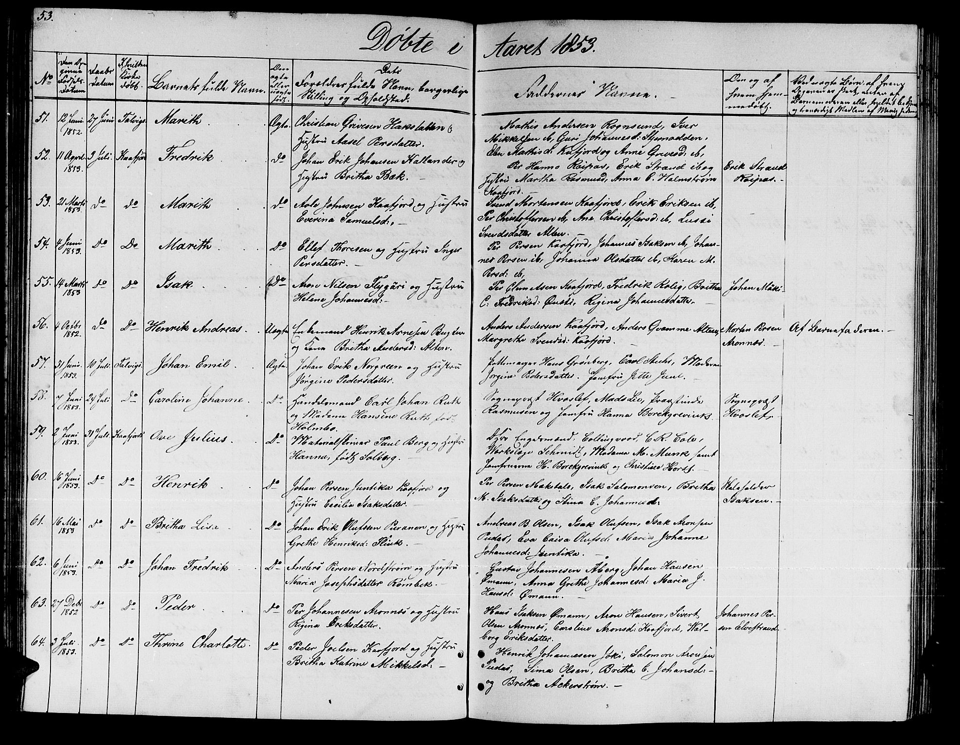 Talvik sokneprestkontor, AV/SATØ-S-1337/H/Hb/L0001klokker: Klokkerbok nr. 1, 1847-1863, s. 53