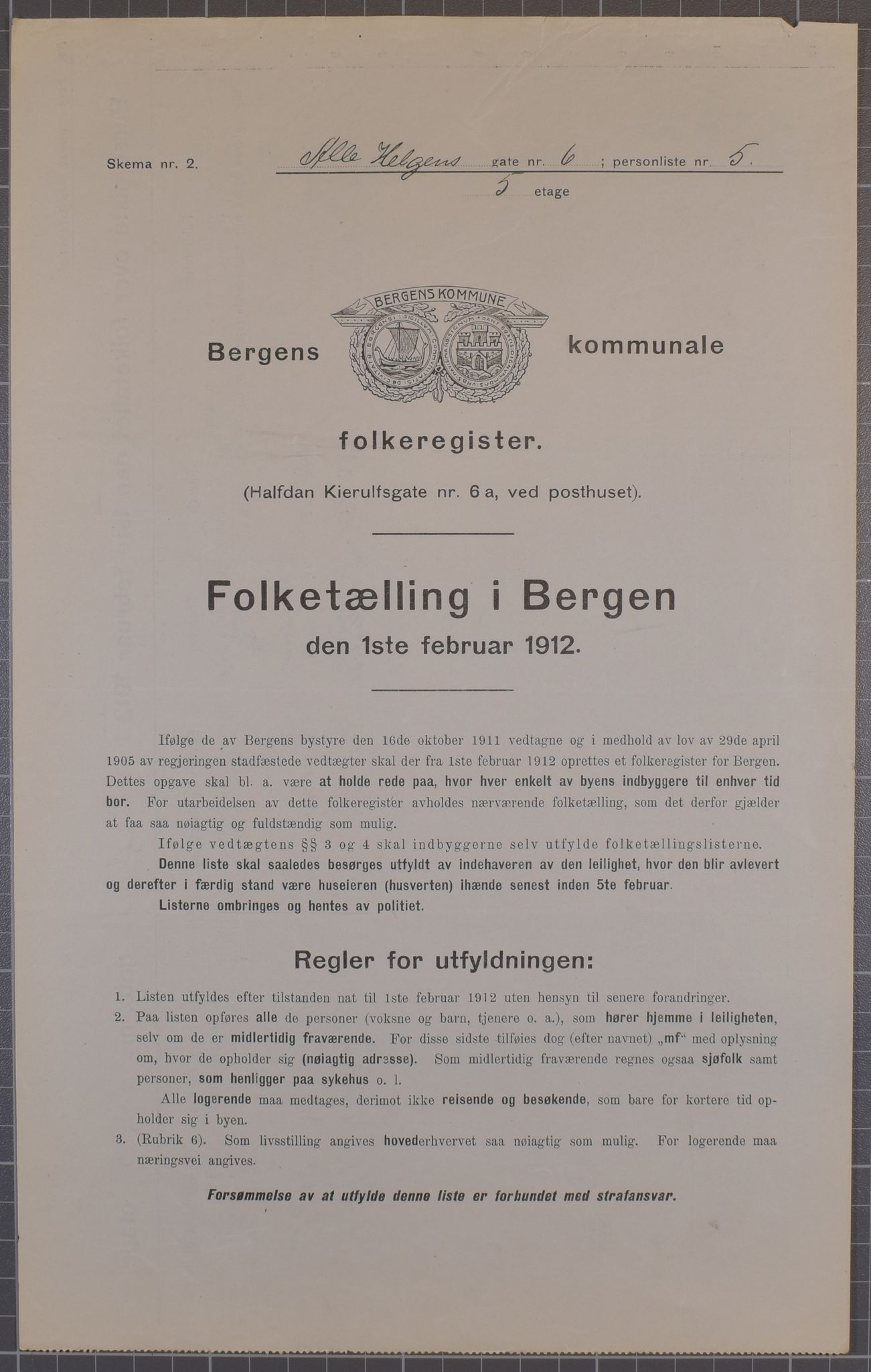 SAB, Kommunal folketelling 1912 for Bergen kjøpstad, 1912, s. 1436