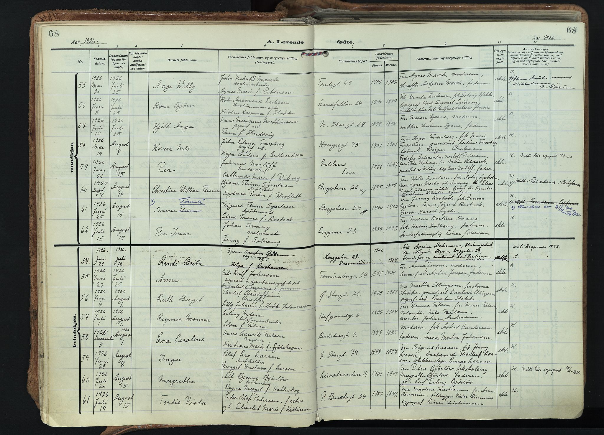 Bragernes kirkebøker, AV/SAKO-A-6/F/Fb/L0011: Ministerialbok nr. II 11, 1922-1945, s. 68