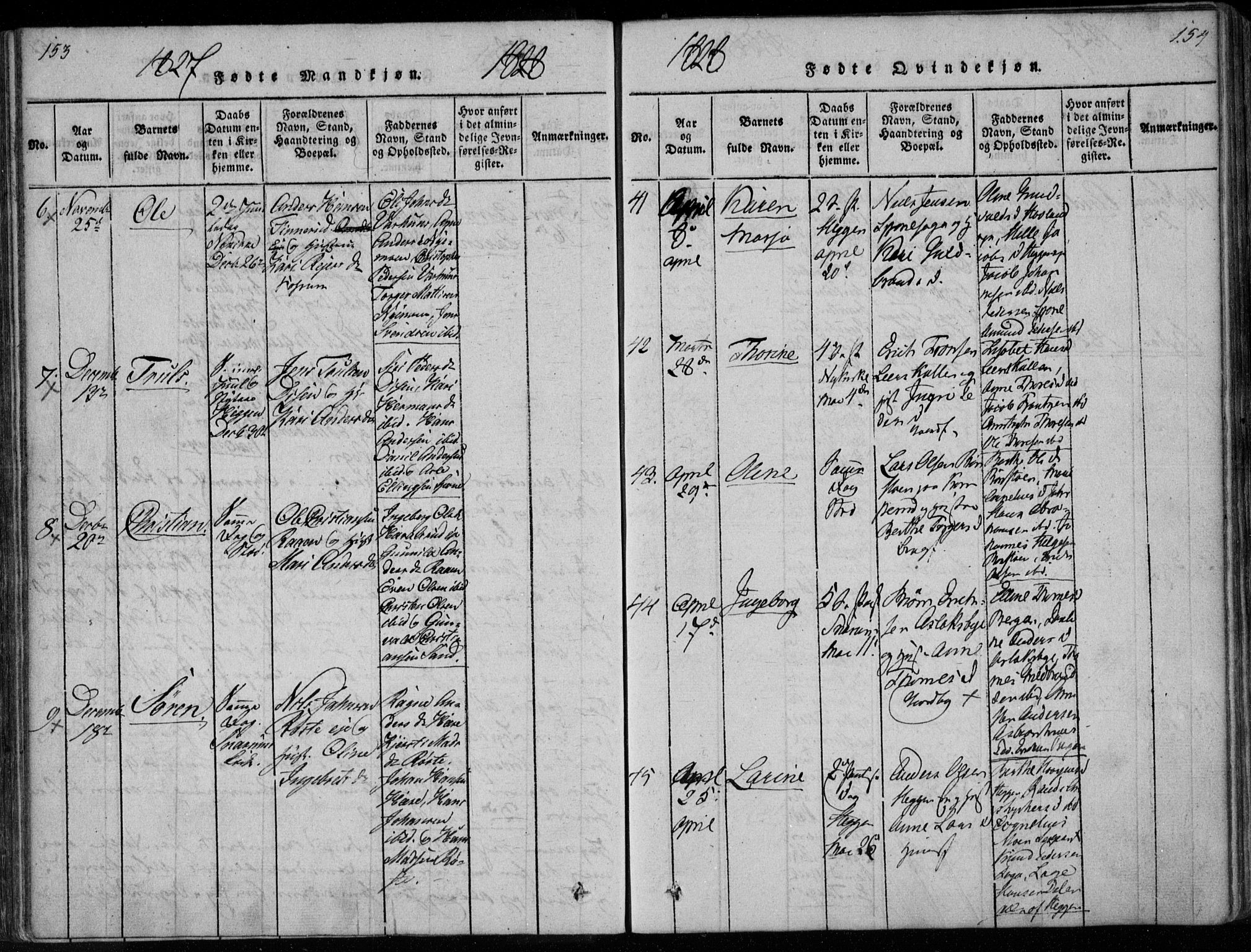 Modum kirkebøker, AV/SAKO-A-234/F/Fa/L0005: Ministerialbok nr. 5, 1824-1841, s. 153-154