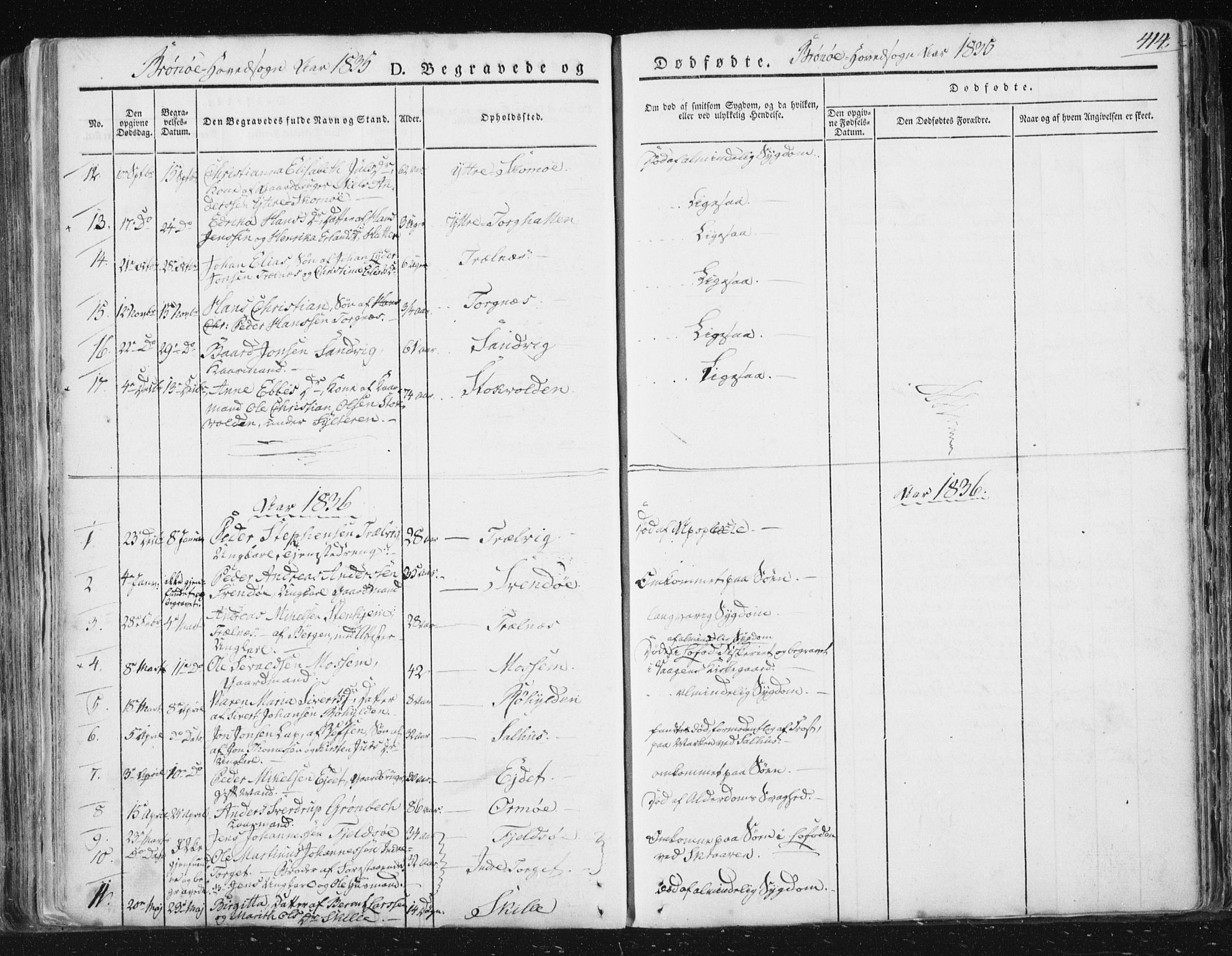 Ministerialprotokoller, klokkerbøker og fødselsregistre - Nordland, SAT/A-1459/813/L0198: Ministerialbok nr. 813A08, 1834-1874, s. 414