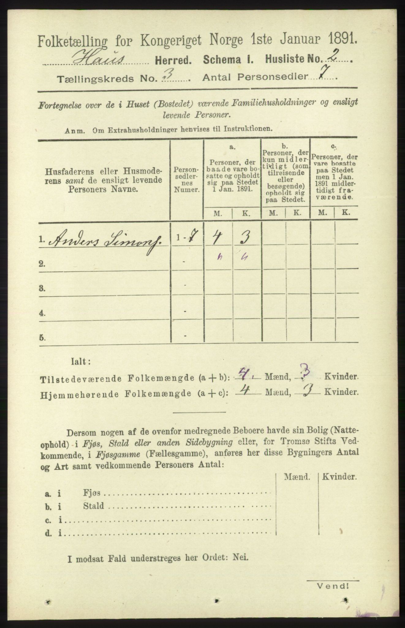 RA, Folketelling 1891 for 1250 Haus herred, 1891, s. 900