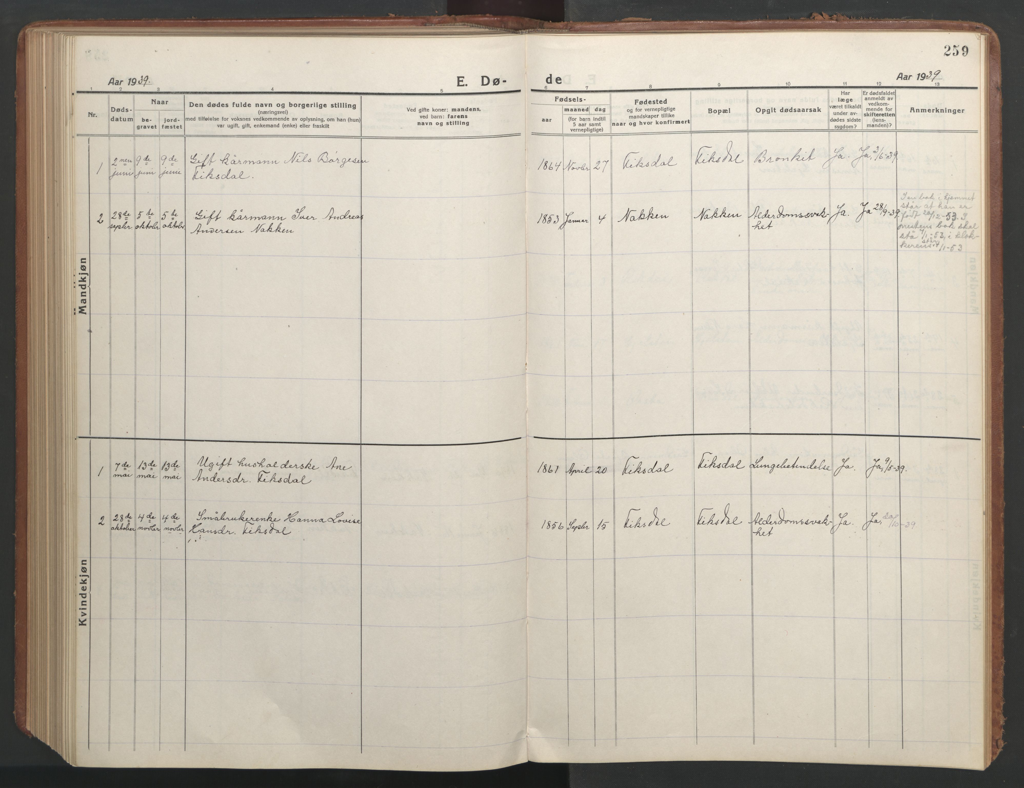 Ministerialprotokoller, klokkerbøker og fødselsregistre - Møre og Romsdal, AV/SAT-A-1454/540/L0542: Klokkerbok nr. 540C02, 1921-1967, s. 259