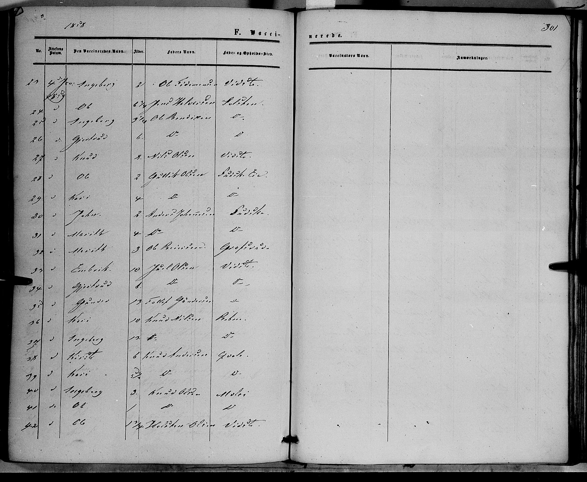 Vestre Slidre prestekontor, SAH/PREST-136/H/Ha/Haa/L0002: Ministerialbok nr. 2, 1856-1864, s. 301