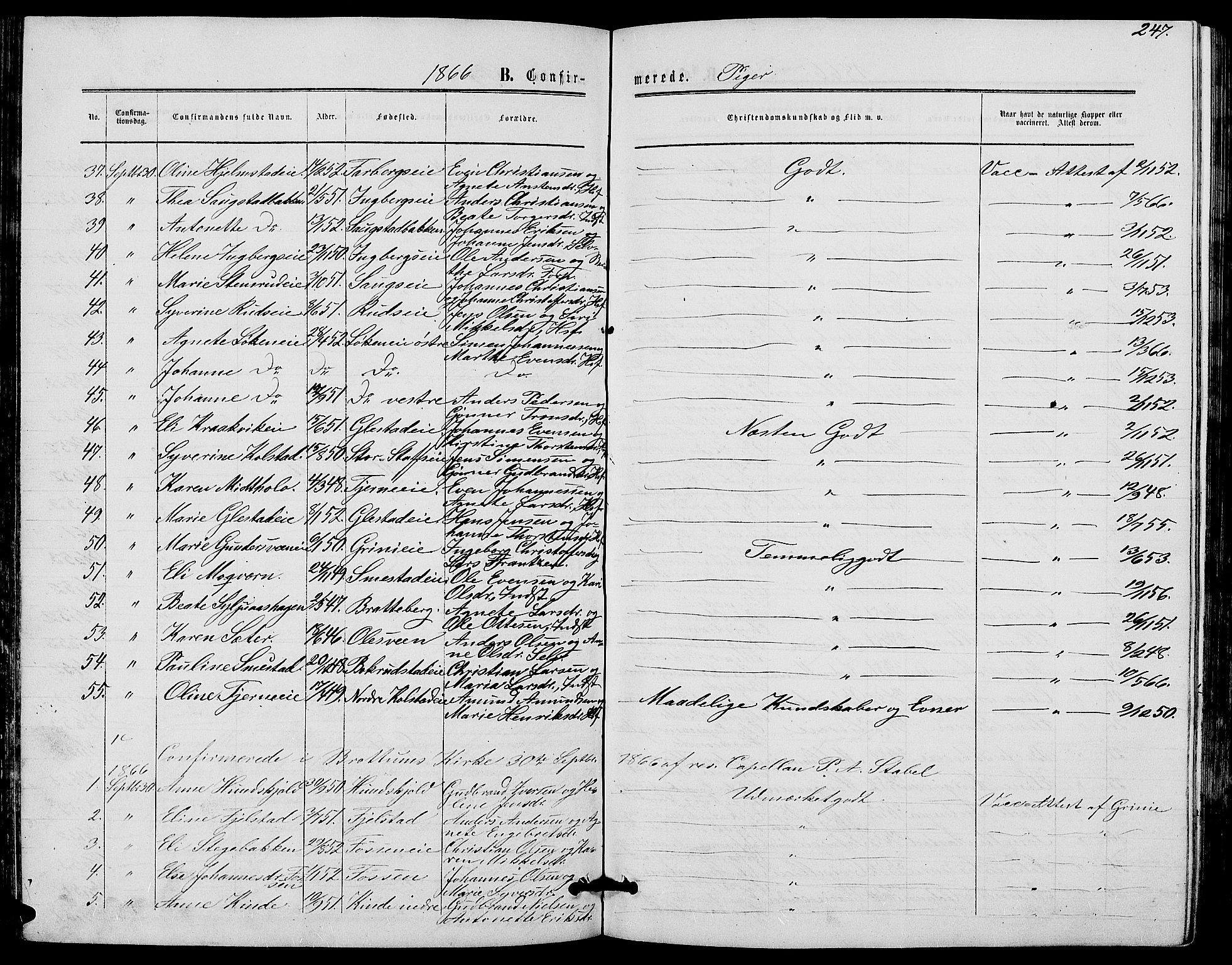 Ringsaker prestekontor, AV/SAH-PREST-014/L/La/L0007: Klokkerbok nr. 7, 1861-1869, s. 247