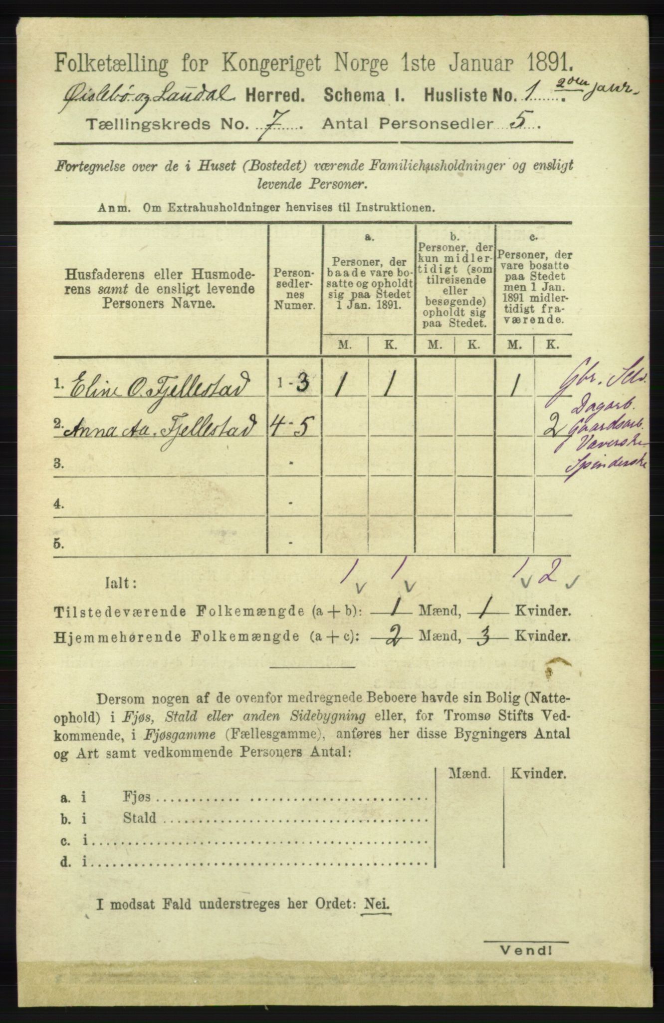 RA, Folketelling 1891 for 1021 Øyslebø og Laudal herred, 1891, s. 1902