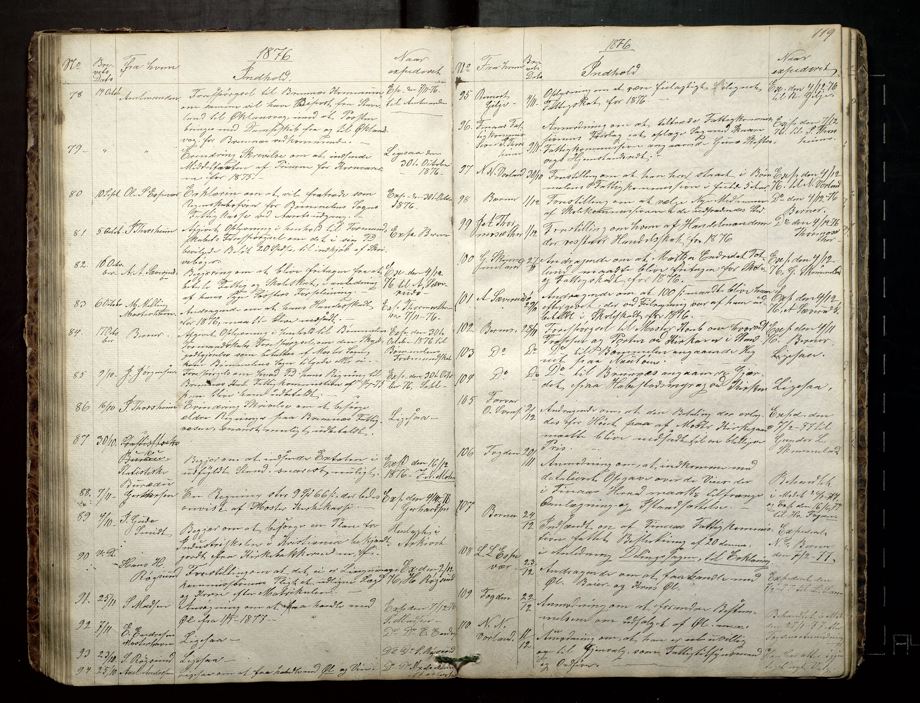 Finnaas kommune. Formannskapet, IKAH/1218a-021/C/Ca/L0001: Postjournal for formannskapet, 1838-1892, s. 120