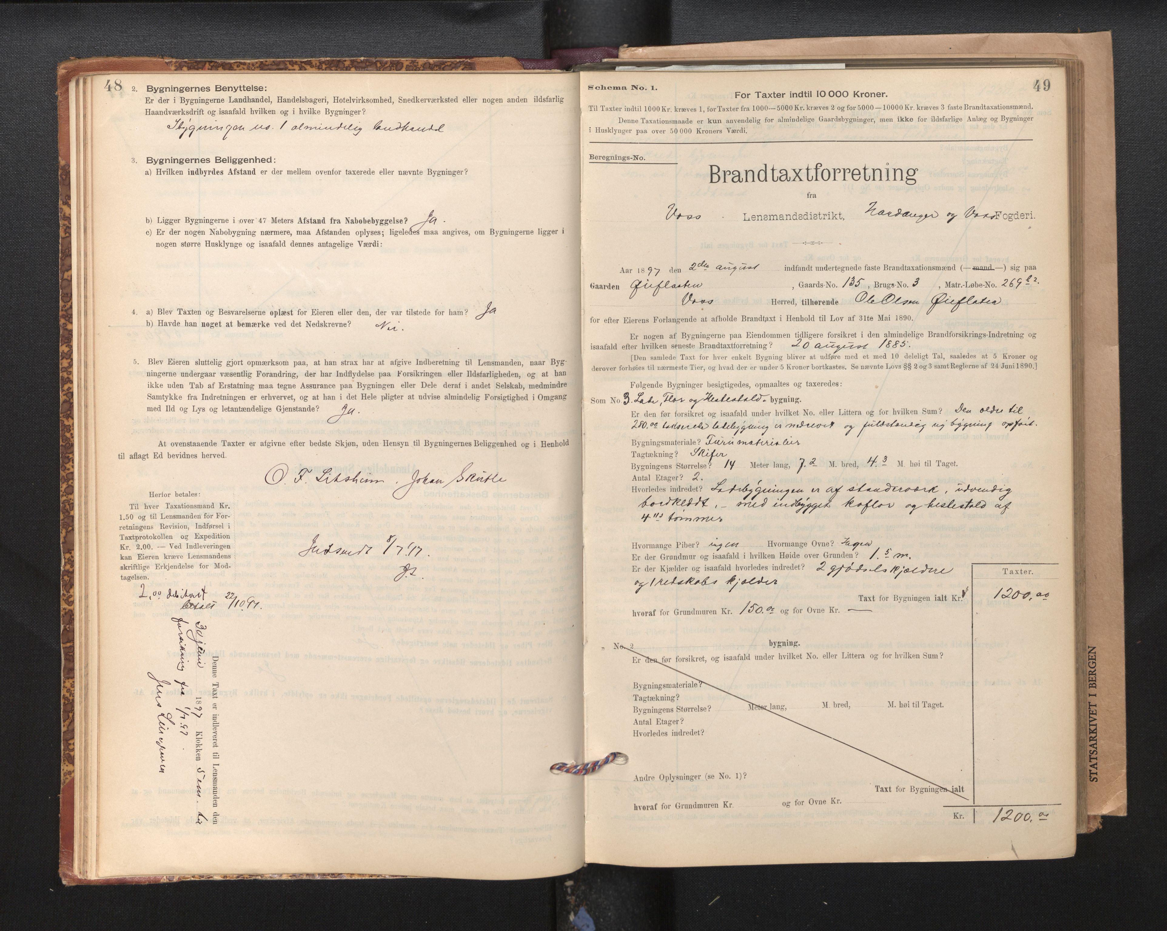 Lensmannen i Voss, SAB/A-35801/0012/L0008: Branntakstprotokoll, skjematakst, 1895-1945, s. 48-49