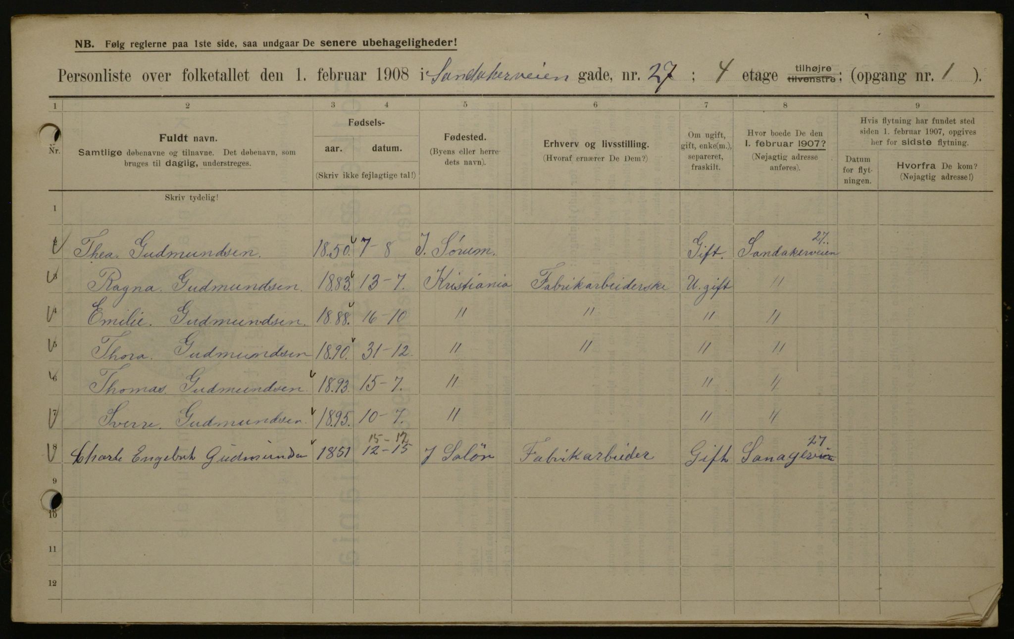 OBA, Kommunal folketelling 1.2.1908 for Kristiania kjøpstad, 1908, s. 78315