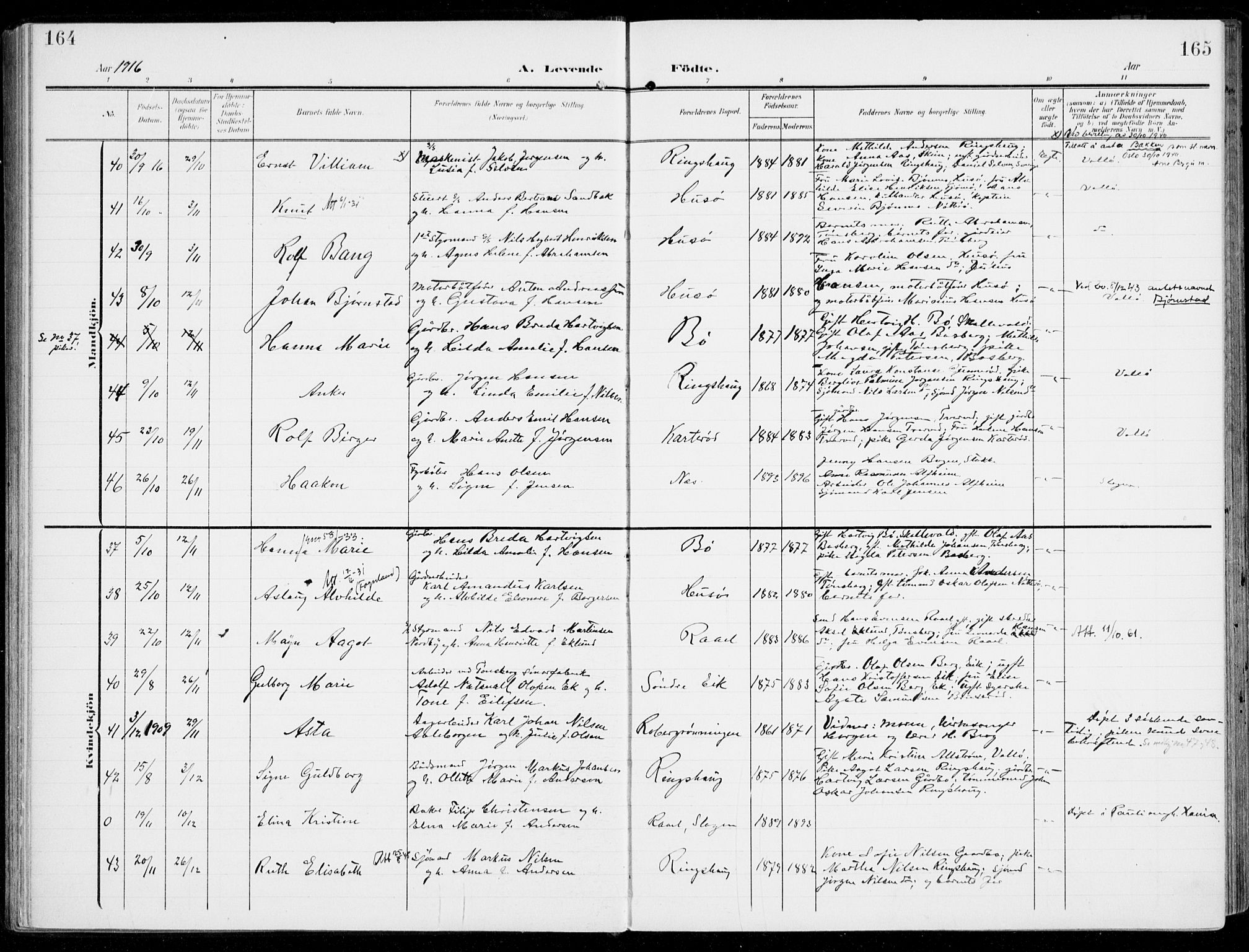 Sem kirkebøker, AV/SAKO-A-5/F/Fb/L0006: Ministerialbok nr. II 6, 1905-1918, s. 164-165