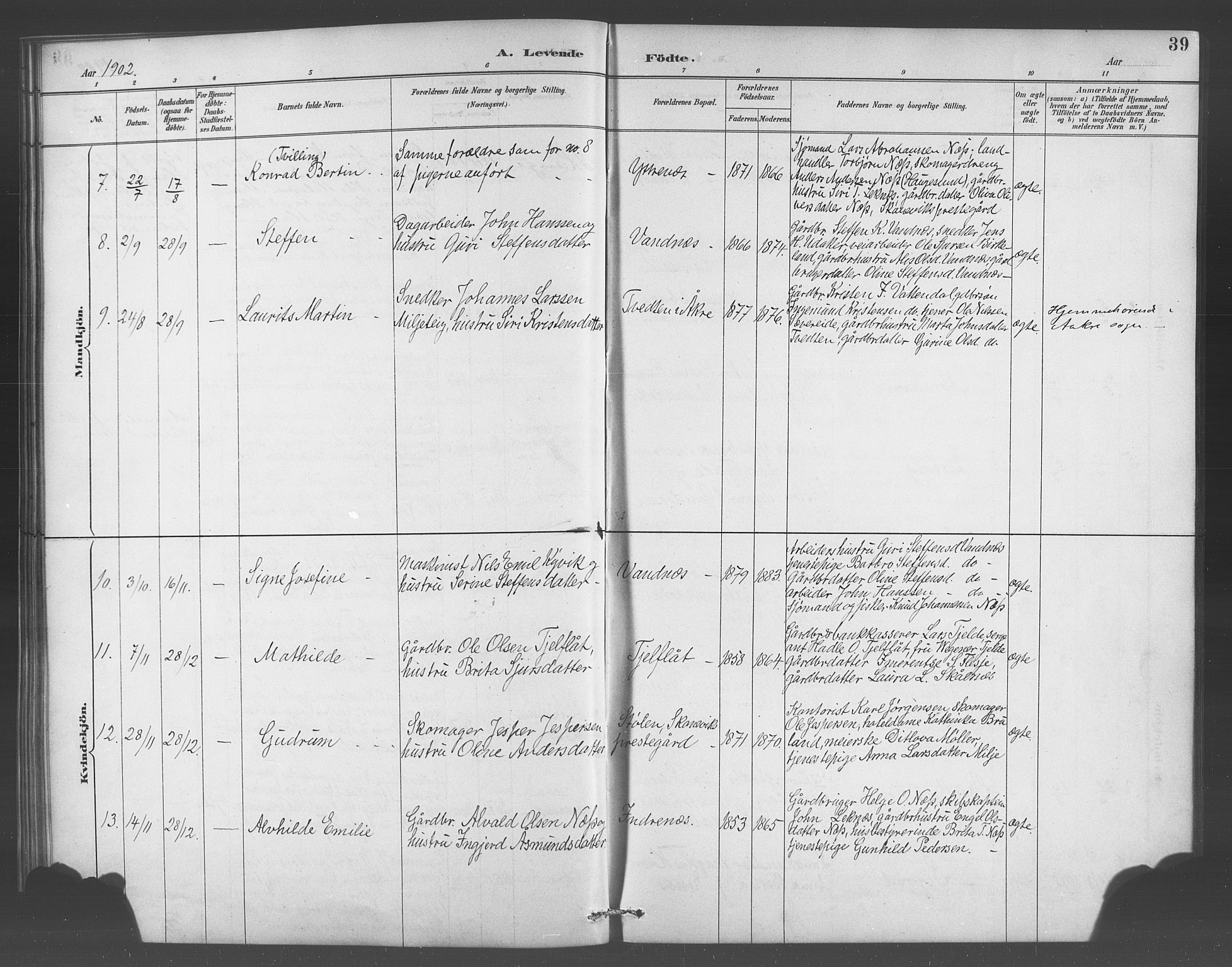 Skånevik sokneprestembete, AV/SAB-A-77801/H/Hab: Klokkerbok nr. A 2, 1888-1924, s. 39