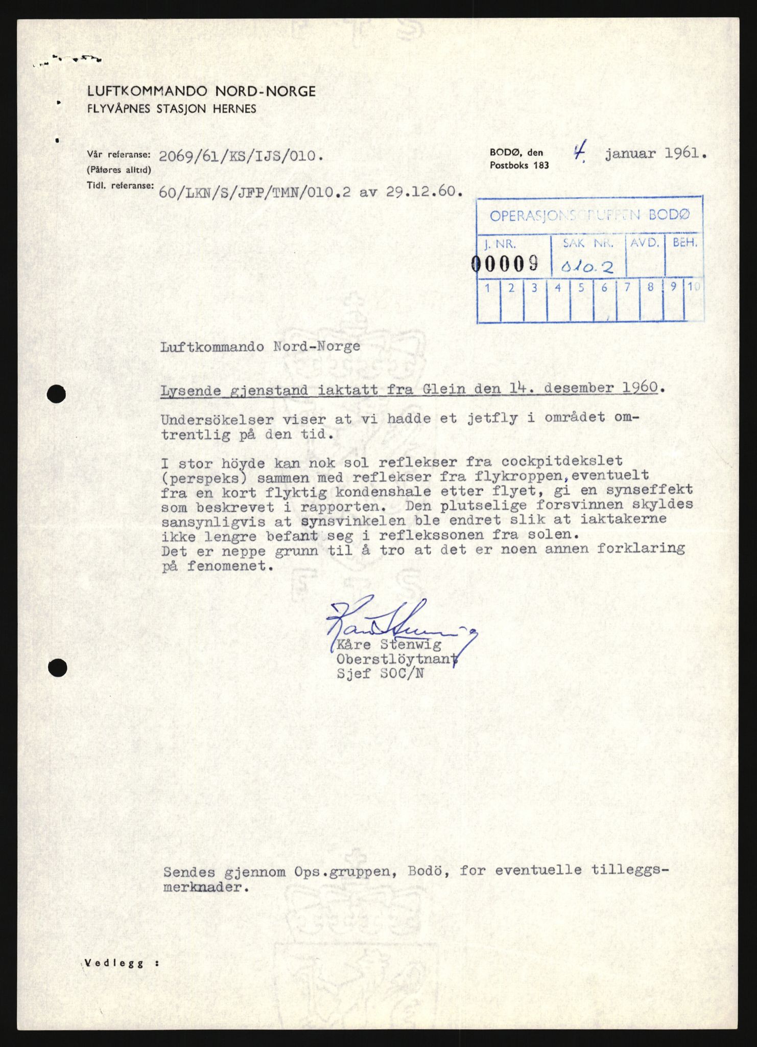 Forsvaret, Luftforsvarets overkommando/Luftforsvarsstaben, AV/RA-RAFA-2246/1/D/Da/L0124/0001: -- / UFO OVER NORSK TERRITORIUM, 1954-1970, s. 287