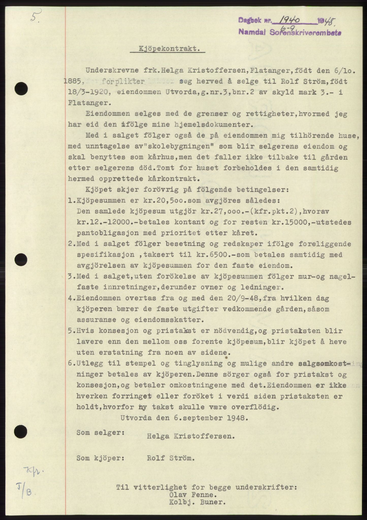 Namdal sorenskriveri, SAT/A-4133/1/2/2C: Pantebok nr. -, 1948-1948, Dagboknr: 1940/1948