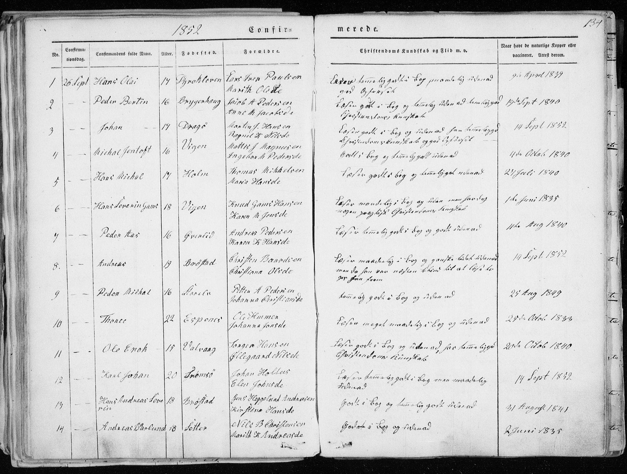 Tranøy sokneprestkontor, AV/SATØ-S-1313/I/Ia/Iaa/L0006kirke: Ministerialbok nr. 6, 1844-1855, s. 134