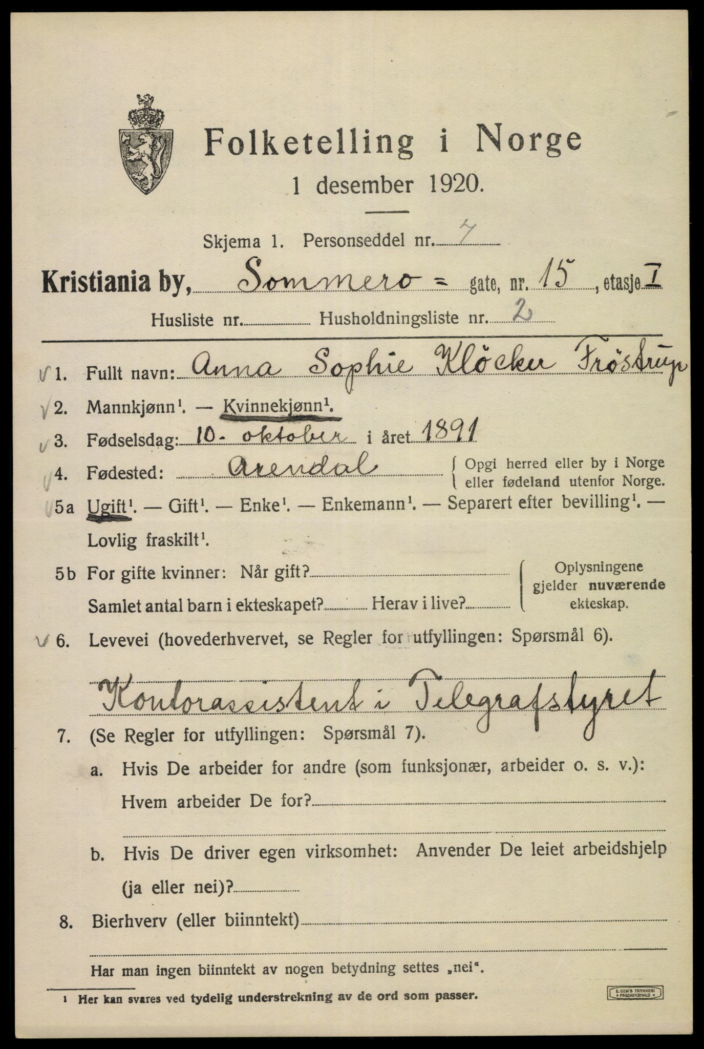 SAO, Folketelling 1920 for 0301 Kristiania kjøpstad, 1920, s. 528063