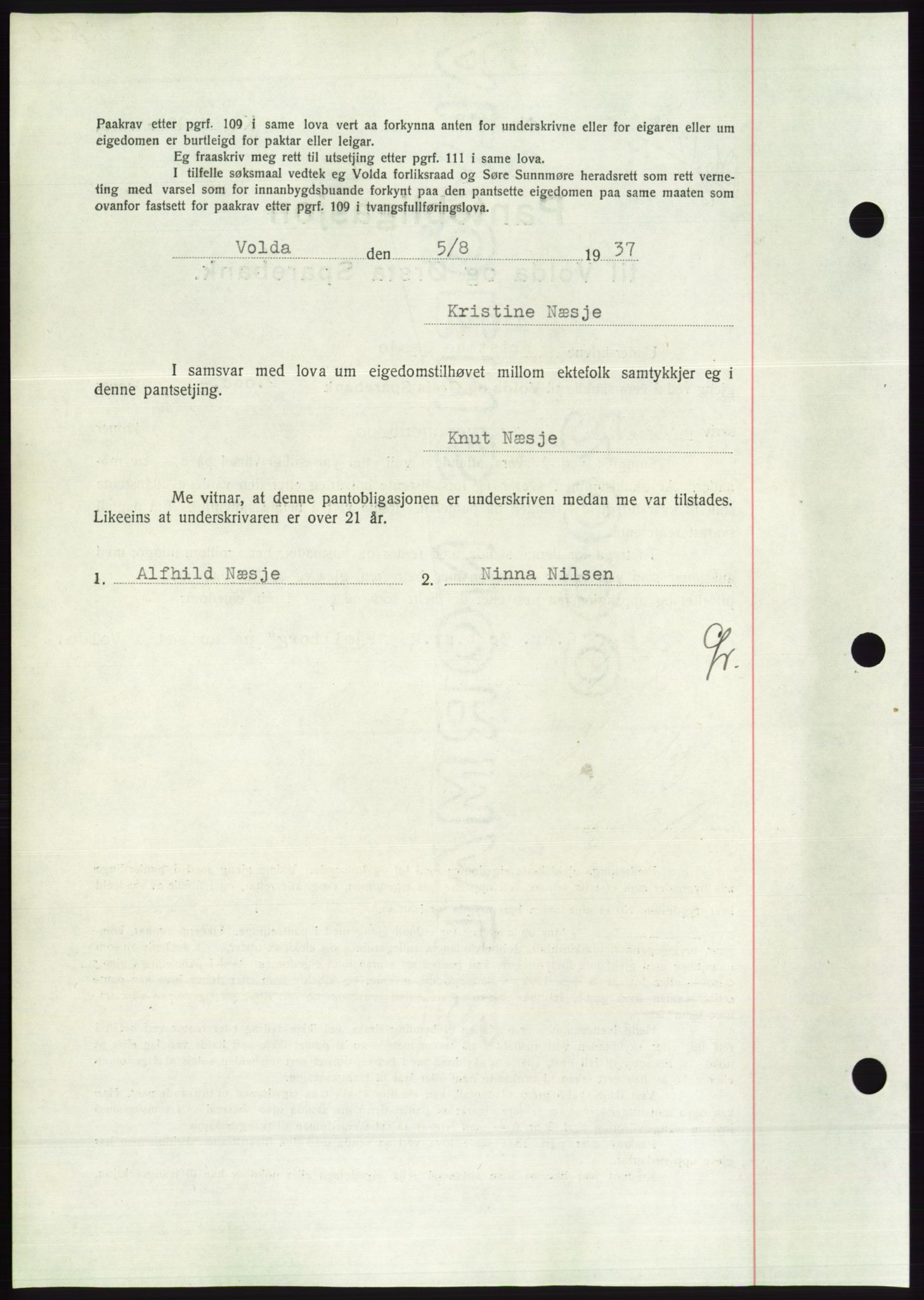 Søre Sunnmøre sorenskriveri, AV/SAT-A-4122/1/2/2C/L0063: Pantebok nr. 57, 1937-1937, Dagboknr: 1253/1937