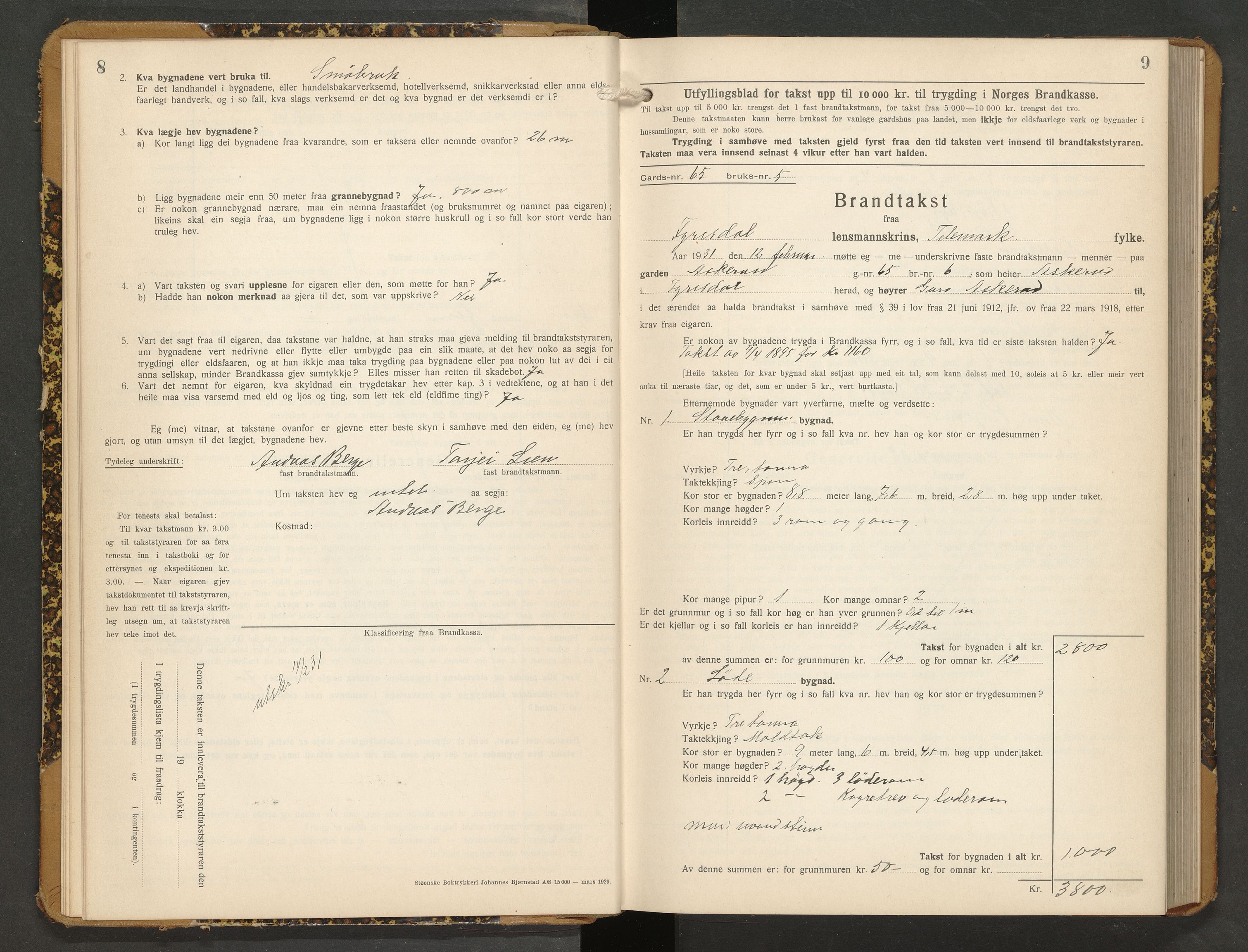 Fyresdal lensmannskontor, AV/SAKO-A-554/Y/Yc/Ycb/L0005: Skjematakstprotokoll, 1931-1953