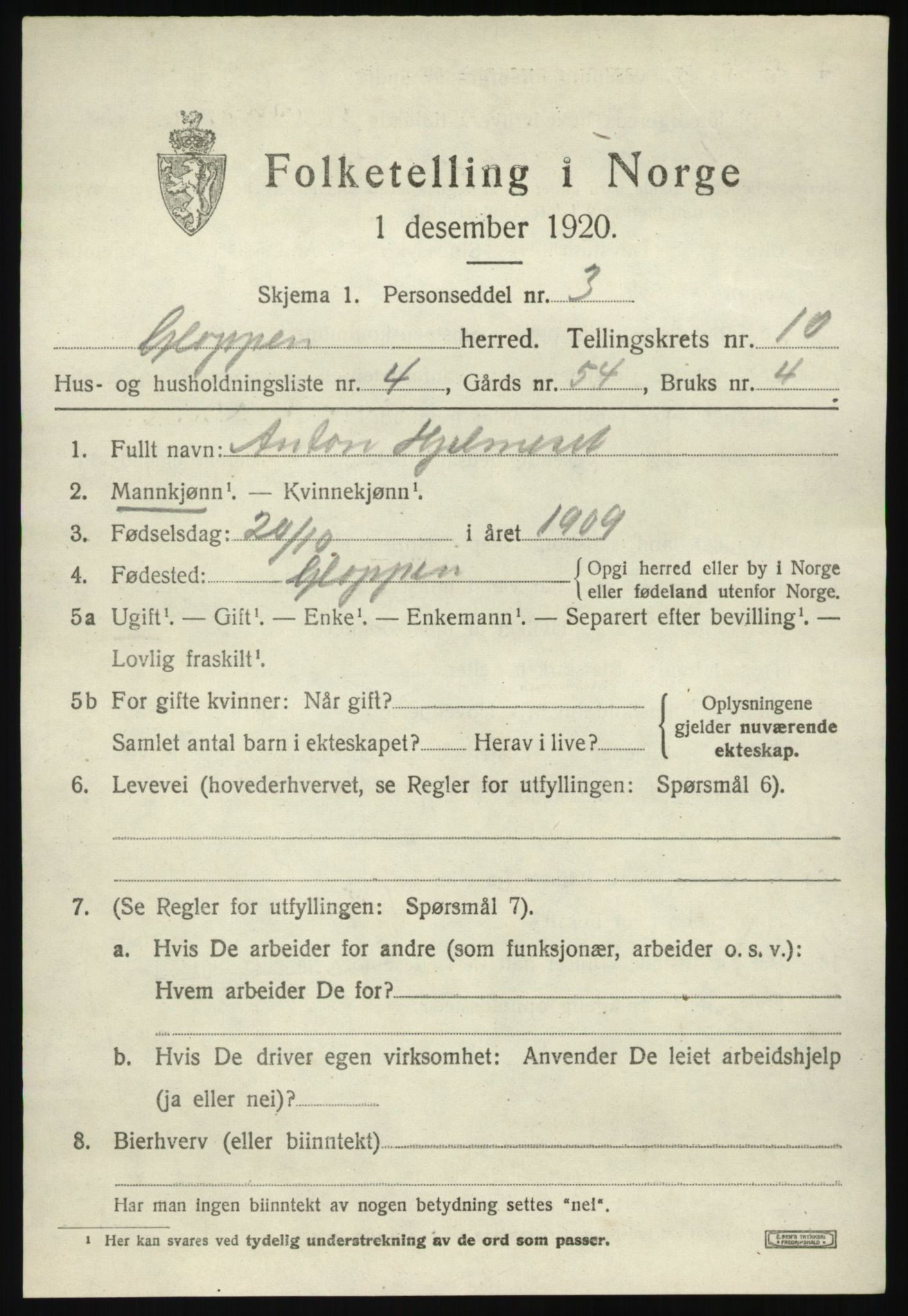 SAB, Folketelling 1920 for 1445 Gloppen herred, 1920, s. 5248