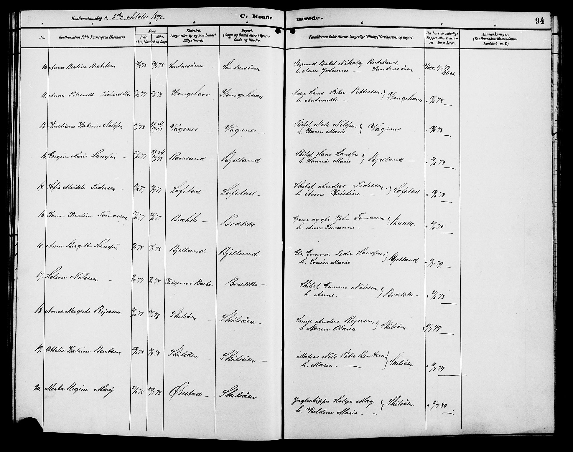 Tromøy sokneprestkontor, AV/SAK-1111-0041/F/Fb/L0006: Klokkerbok nr. B 6, 1892-1907, s. 94