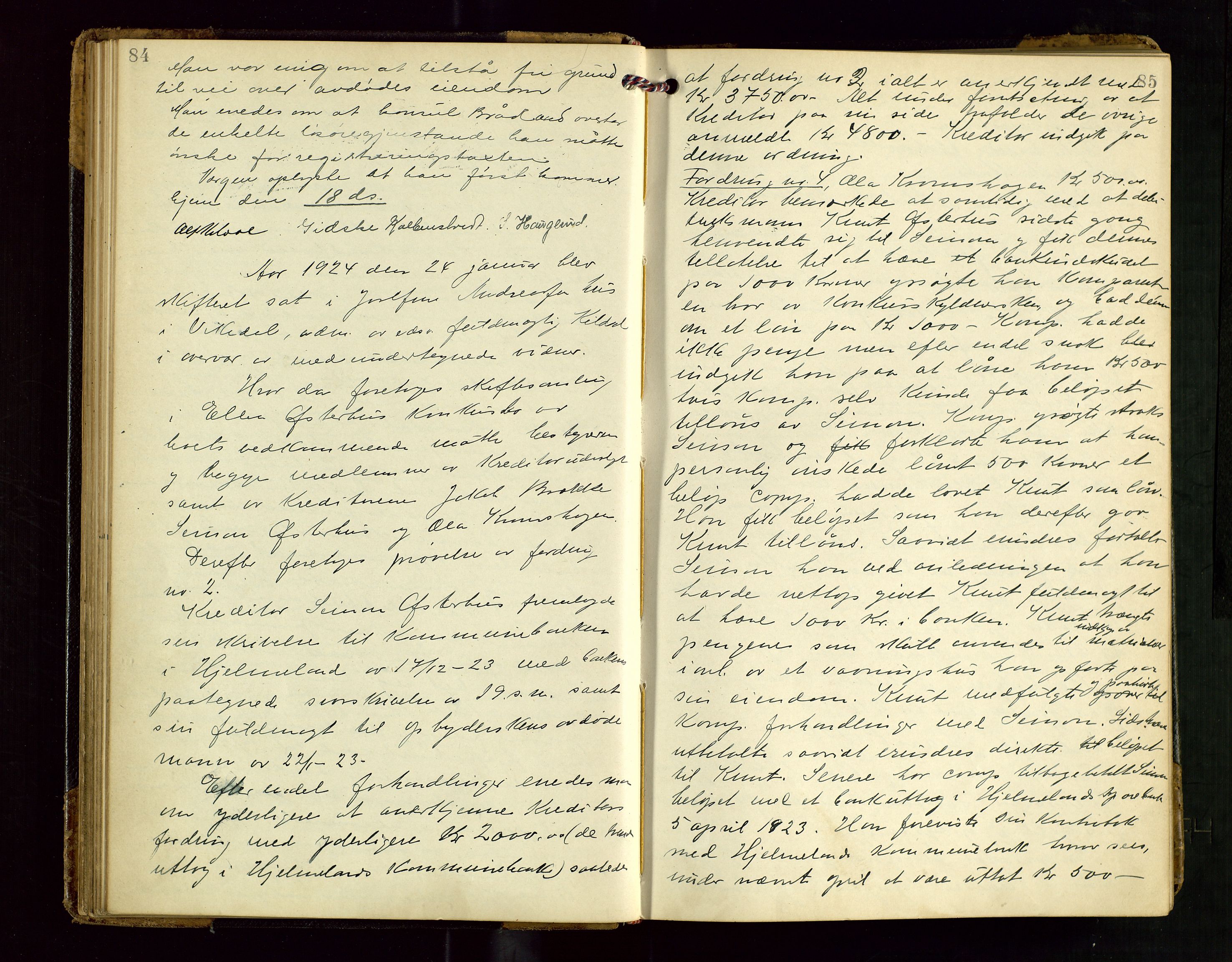 Ryfylke tingrett, AV/SAST-A-100055/001/IV/IVF/L0018: Skifteforhandlingsprotokoll, 1923-1928, s. 84-85