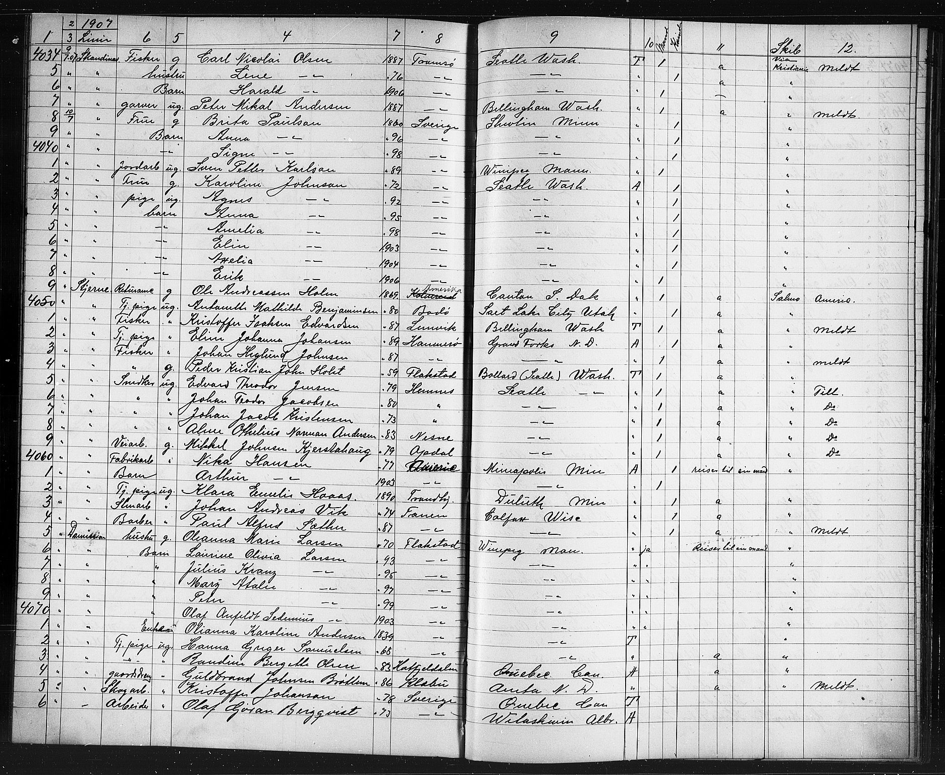 Trondheim politikammer, SAT/A-1887/1/32/L0013: Emigrantprotokoll XII, 1904-1907