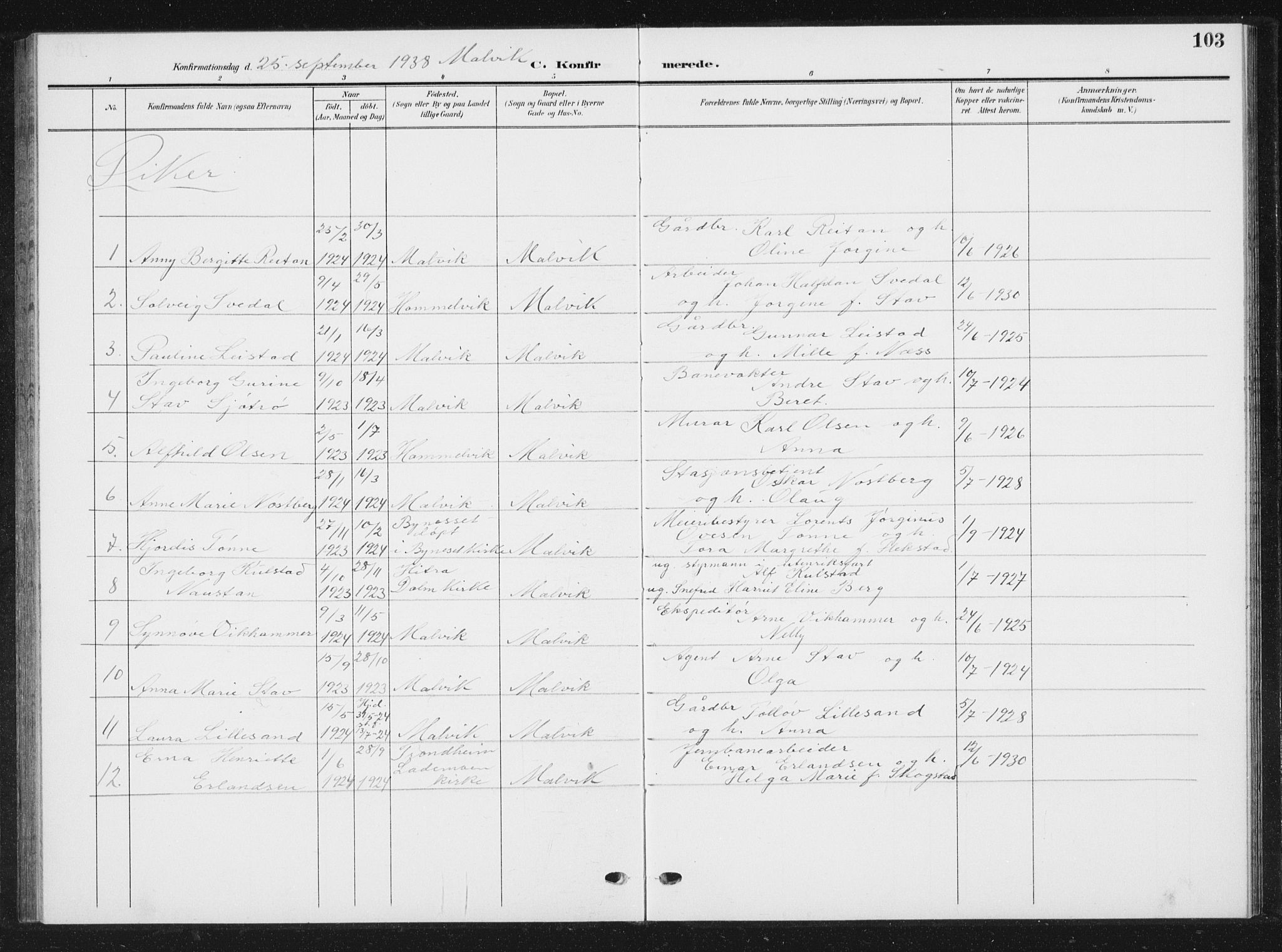 Ministerialprotokoller, klokkerbøker og fødselsregistre - Sør-Trøndelag, AV/SAT-A-1456/616/L0424: Klokkerbok nr. 616C07, 1904-1940, s. 103