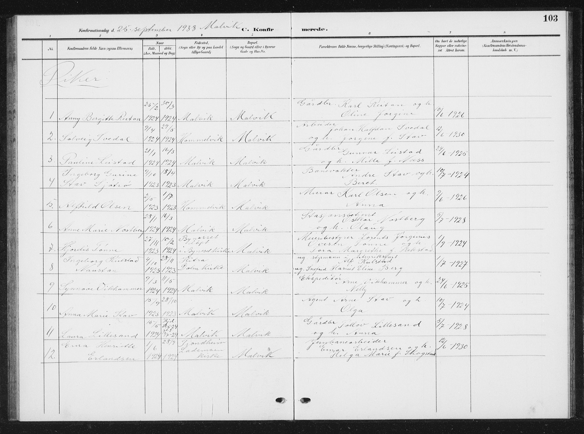 Ministerialprotokoller, klokkerbøker og fødselsregistre - Sør-Trøndelag, SAT/A-1456/616/L0424: Klokkerbok nr. 616C07, 1904-1940, s. 103