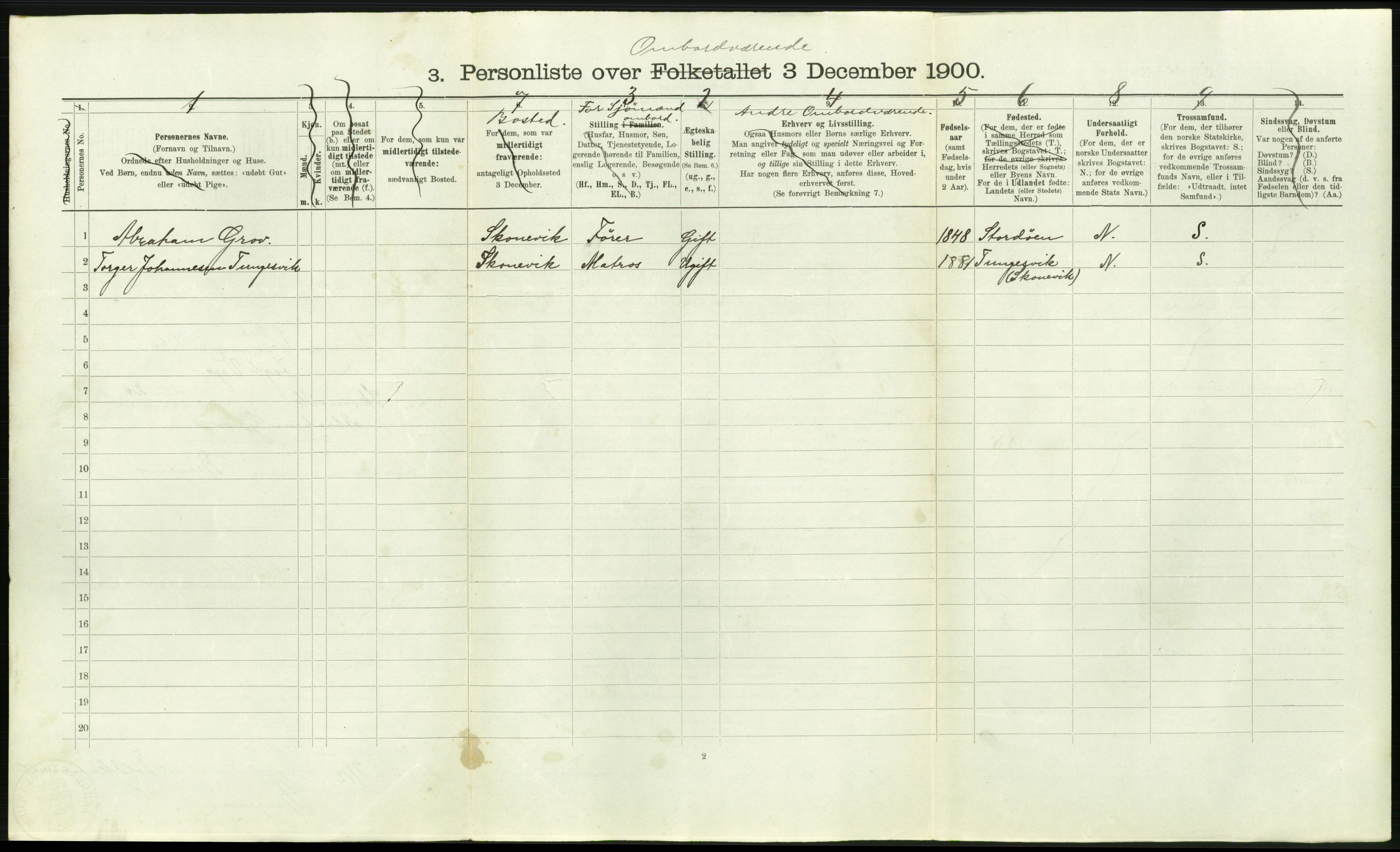 RA, Folketelling 1900 - skipslister med personlister for skip i norske havner, utenlandske havner og til havs, 1900, s. 1474