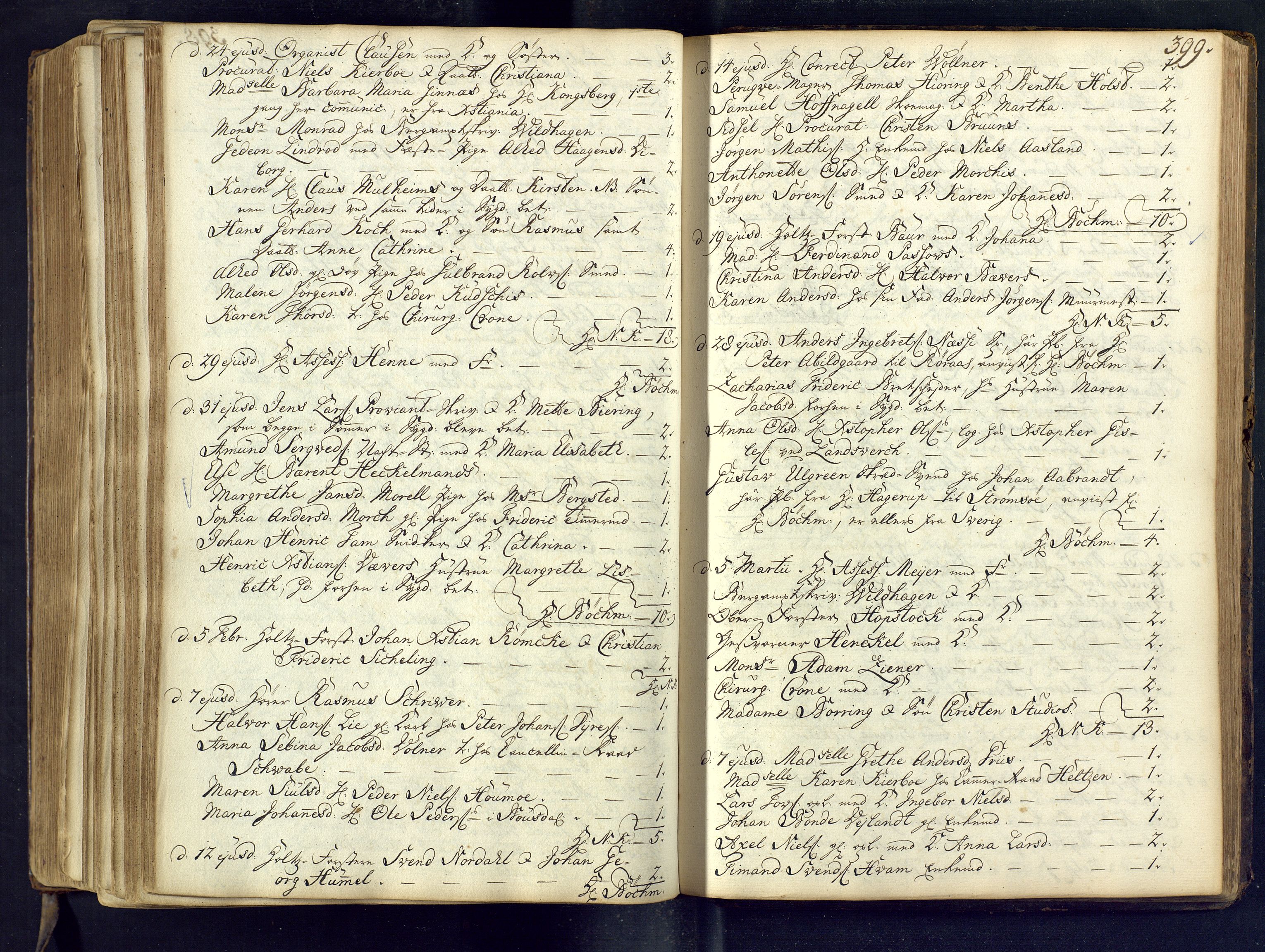 Kongsberg kirkebøker, SAKO/A-22/M/Ma/L0002: Kommunikantprotokoll nr. 2, 1739-1745, s. 399