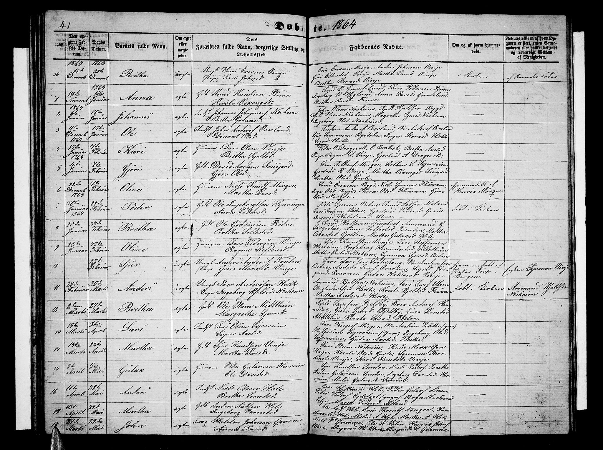 Vossestrand Sokneprestembete, AV/SAB-A-79101/H/Hab: Klokkerbok nr. B 1, 1855-1867, s. 41