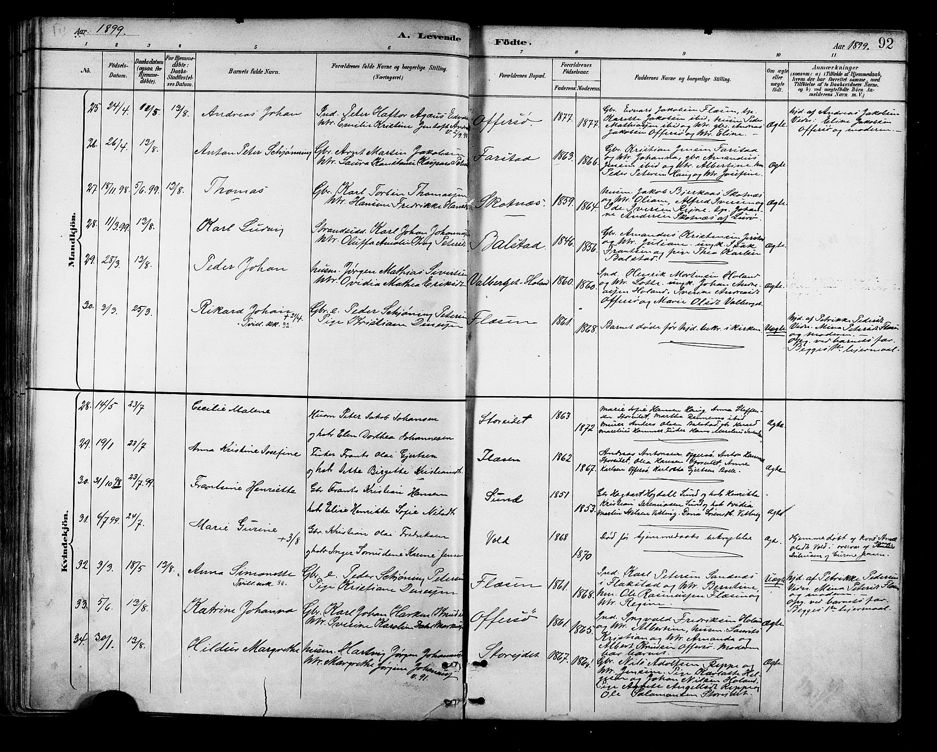 Ministerialprotokoller, klokkerbøker og fødselsregistre - Nordland, AV/SAT-A-1459/881/L1167: Klokkerbok nr. 881C04, 1886-1899, s. 92