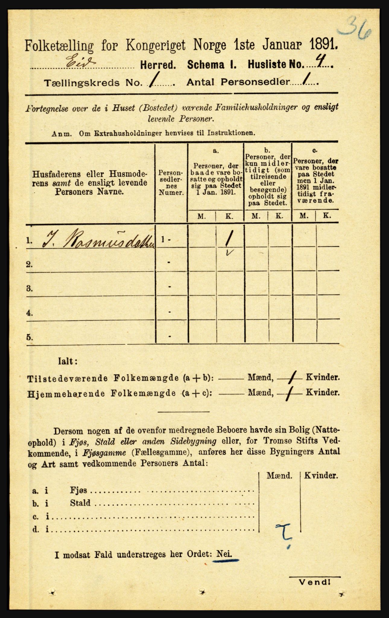 RA, Folketelling 1891 for 1443 Eid herred, 1891, s. 45