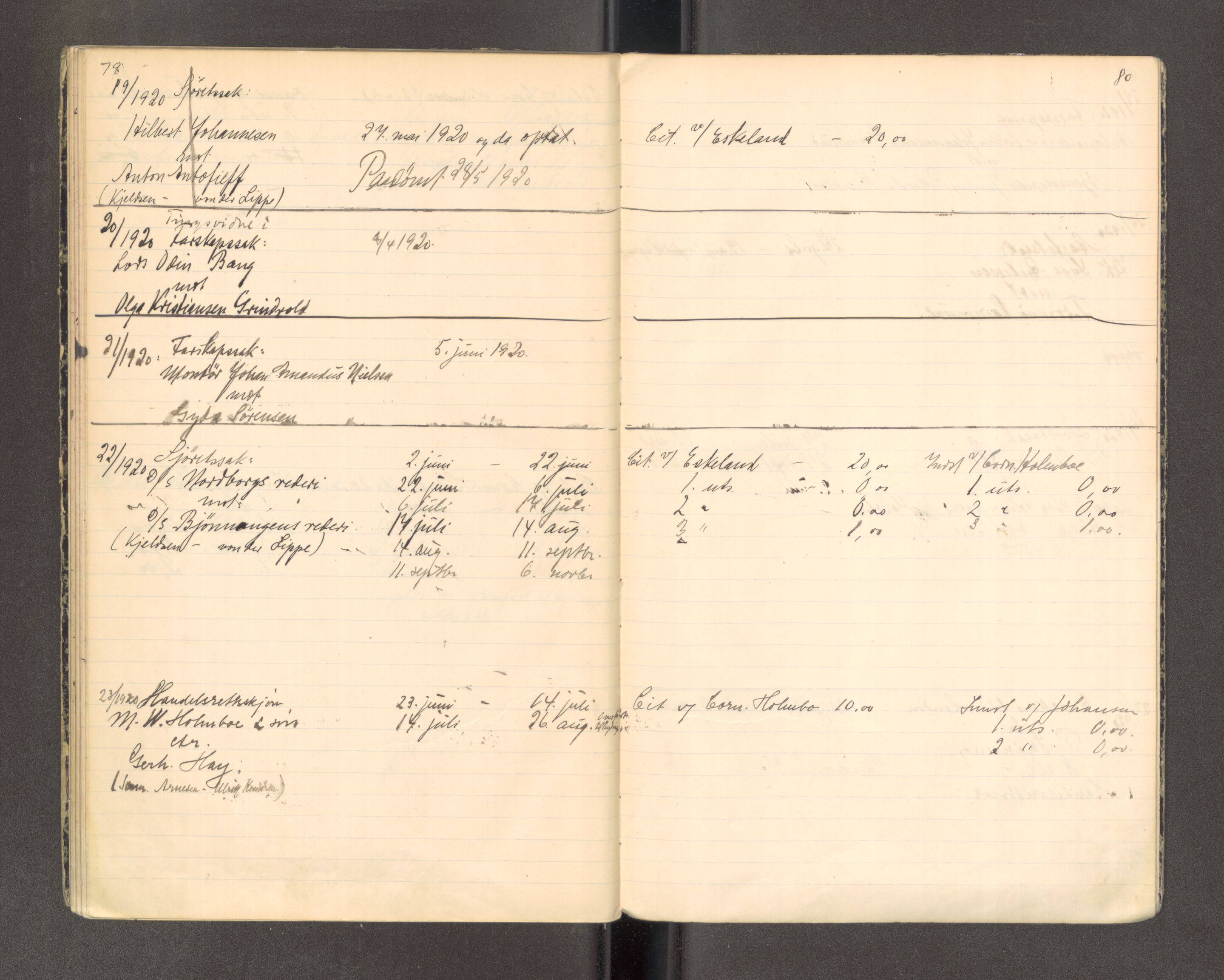 Tromsø byfogd/byrett, AV/SATØ-SATØ-0063/1/F/Fc/L0082: Journal over ekstrarettssaker, 1910-1920, s. 79-80