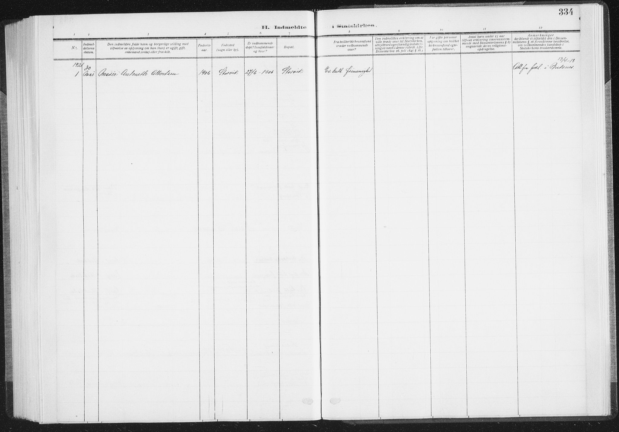 Ministerialprotokoller, klokkerbøker og fødselsregistre - Nordland, AV/SAT-A-1459/805/L0104: Ministerialbok nr. 805A09, 1909-1926, s. 334