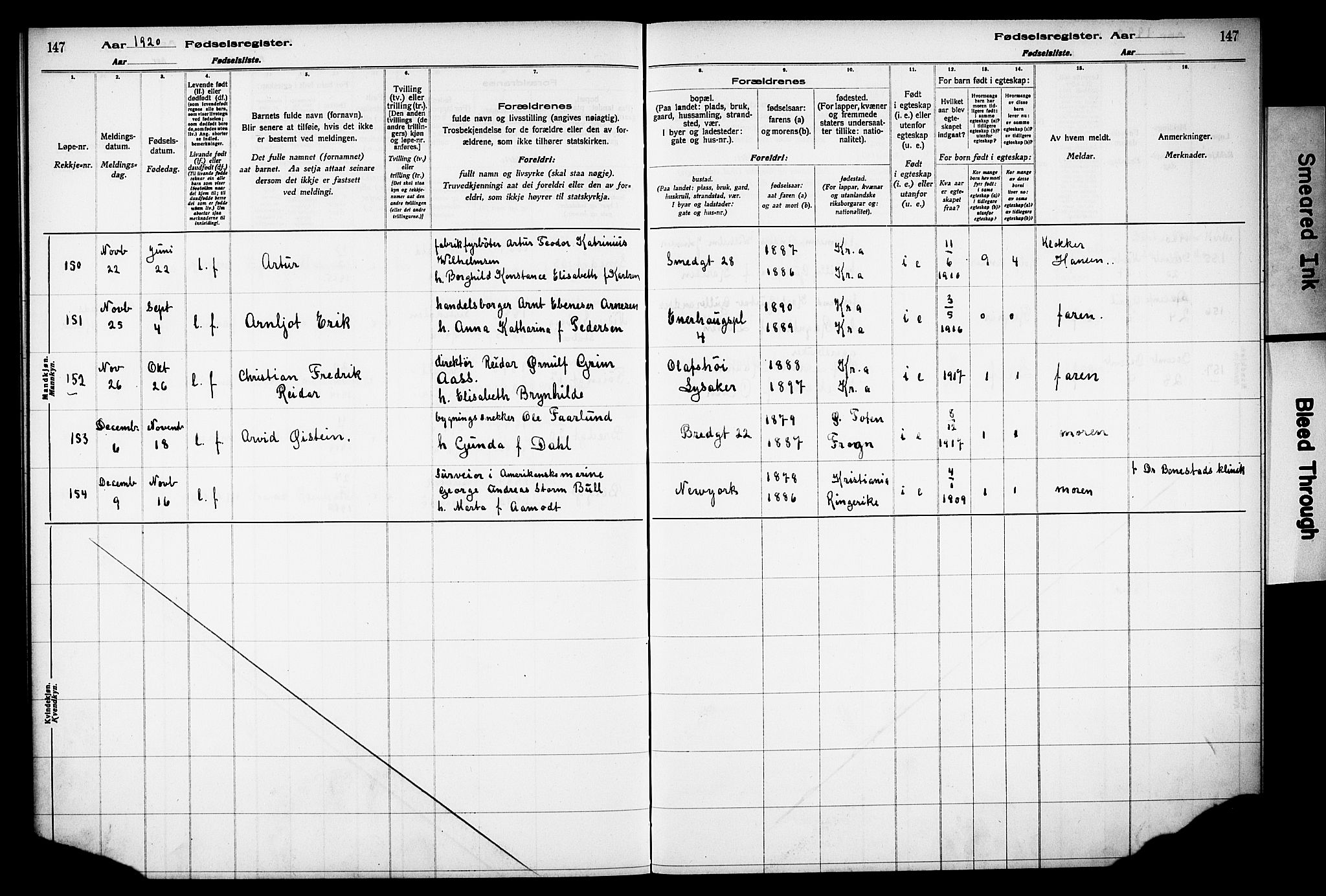 Grønland prestekontor Kirkebøker, SAO/A-10848/J/Ja/L0001: Fødselsregister nr. 1, 1916-1922, s. 147