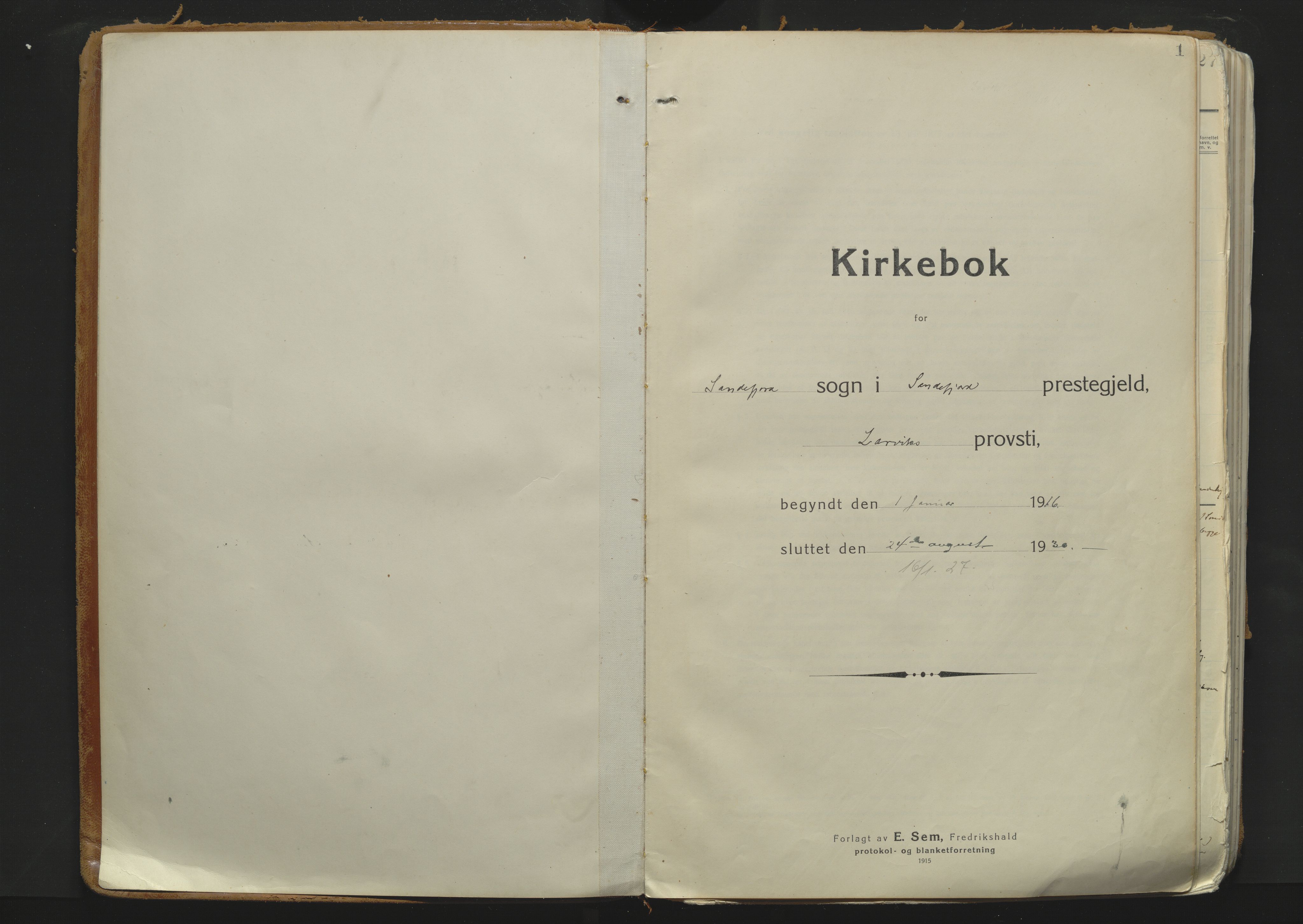 Sandefjord kirkebøker, AV/SAKO-A-315/F/Fa/L0007: Ministerialbok nr. 7, 1916-1930, s. 1