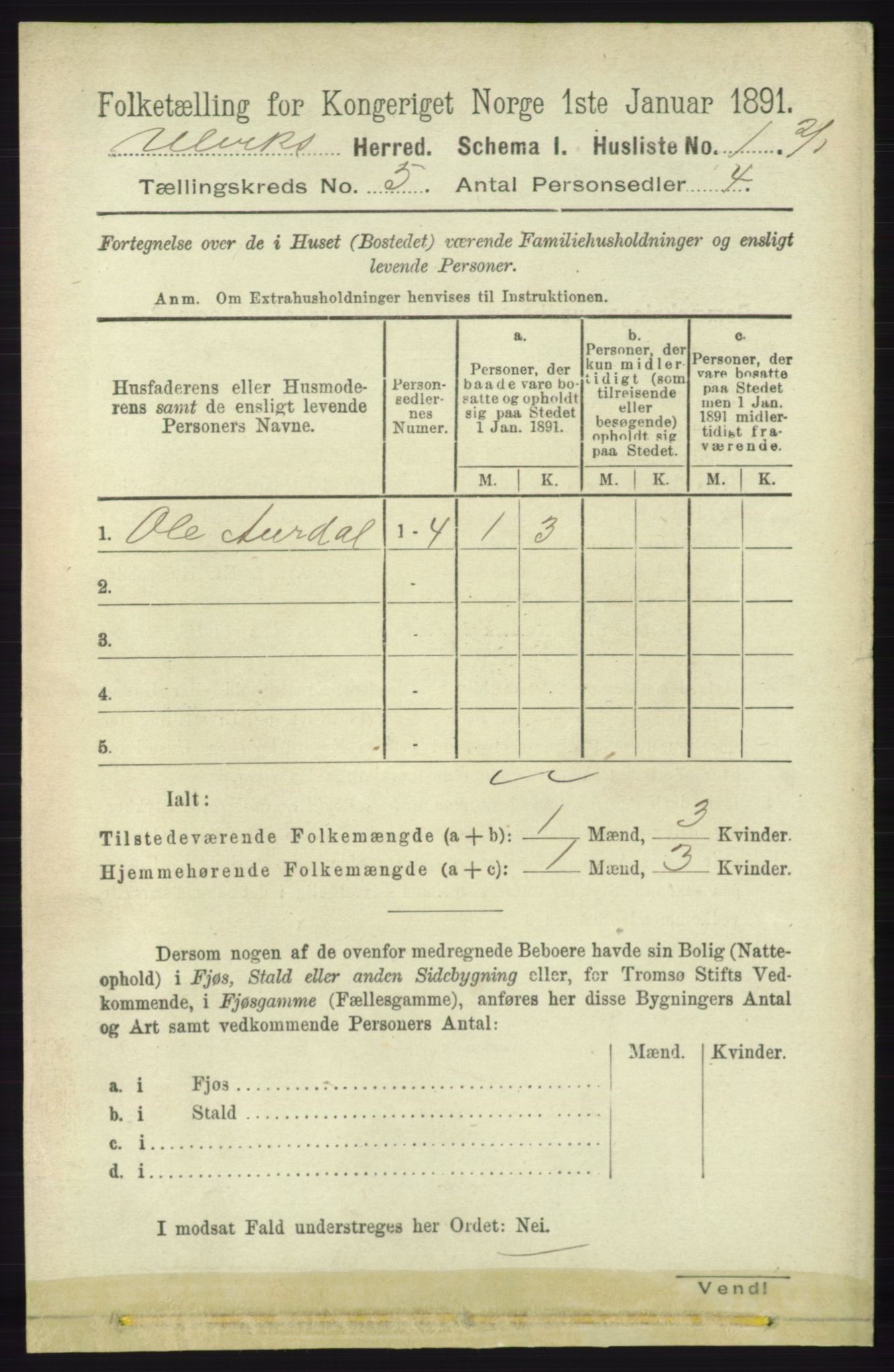 RA, Folketelling 1891 for 1233 Ulvik herred, 1891, s. 1323