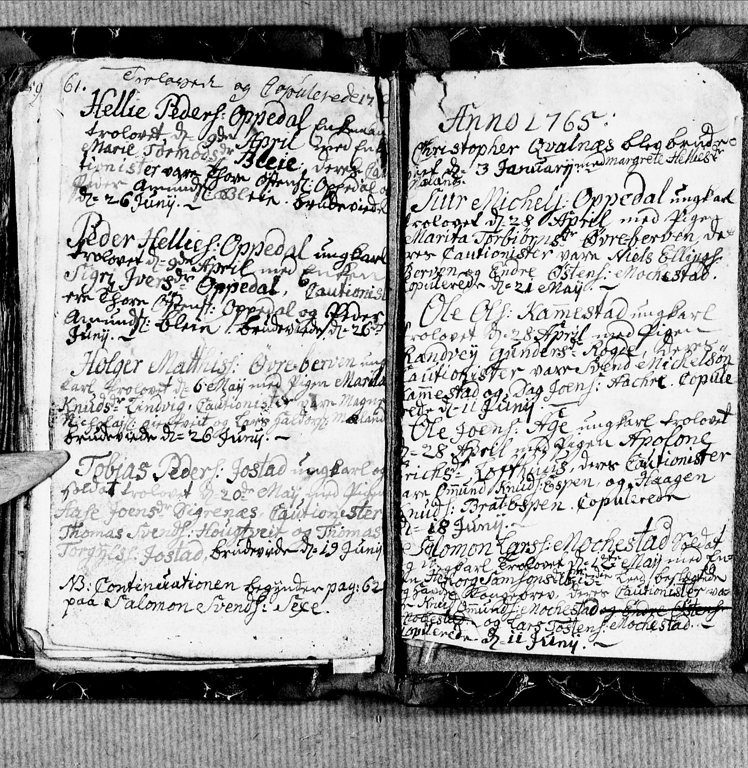 Ullensvang sokneprestembete, AV/SAB-A-78701/H/Hab: Klokkerbok nr. B 1, 1764-1766, s. 61-62