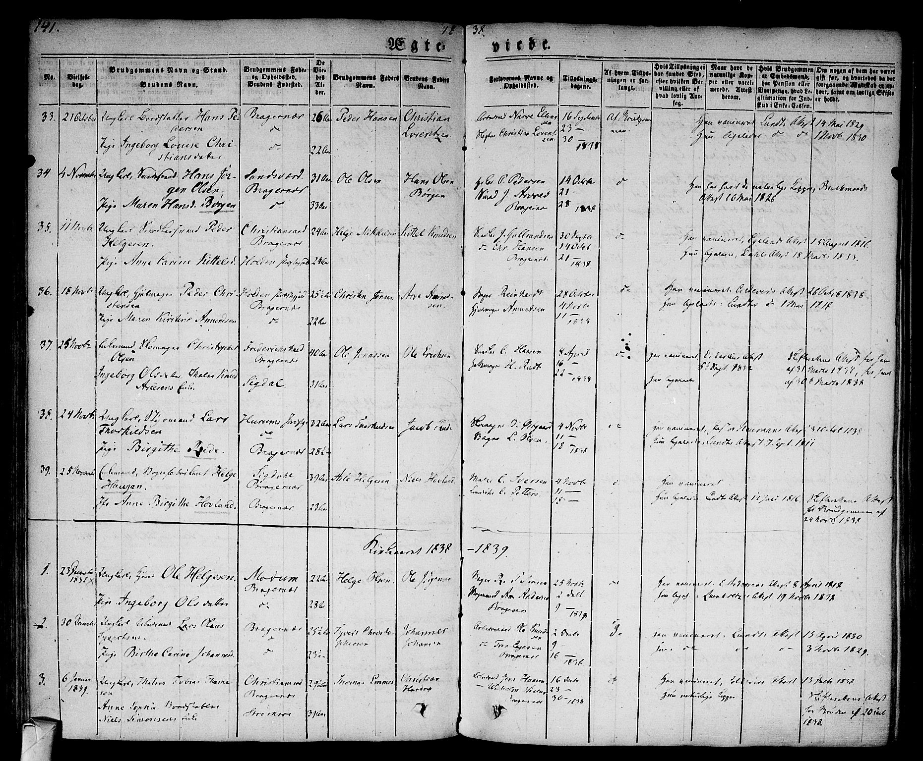 Bragernes kirkebøker, AV/SAKO-A-6/F/Fc/L0001: Ministerialbok nr. III 1, 1830-1853, s. 141