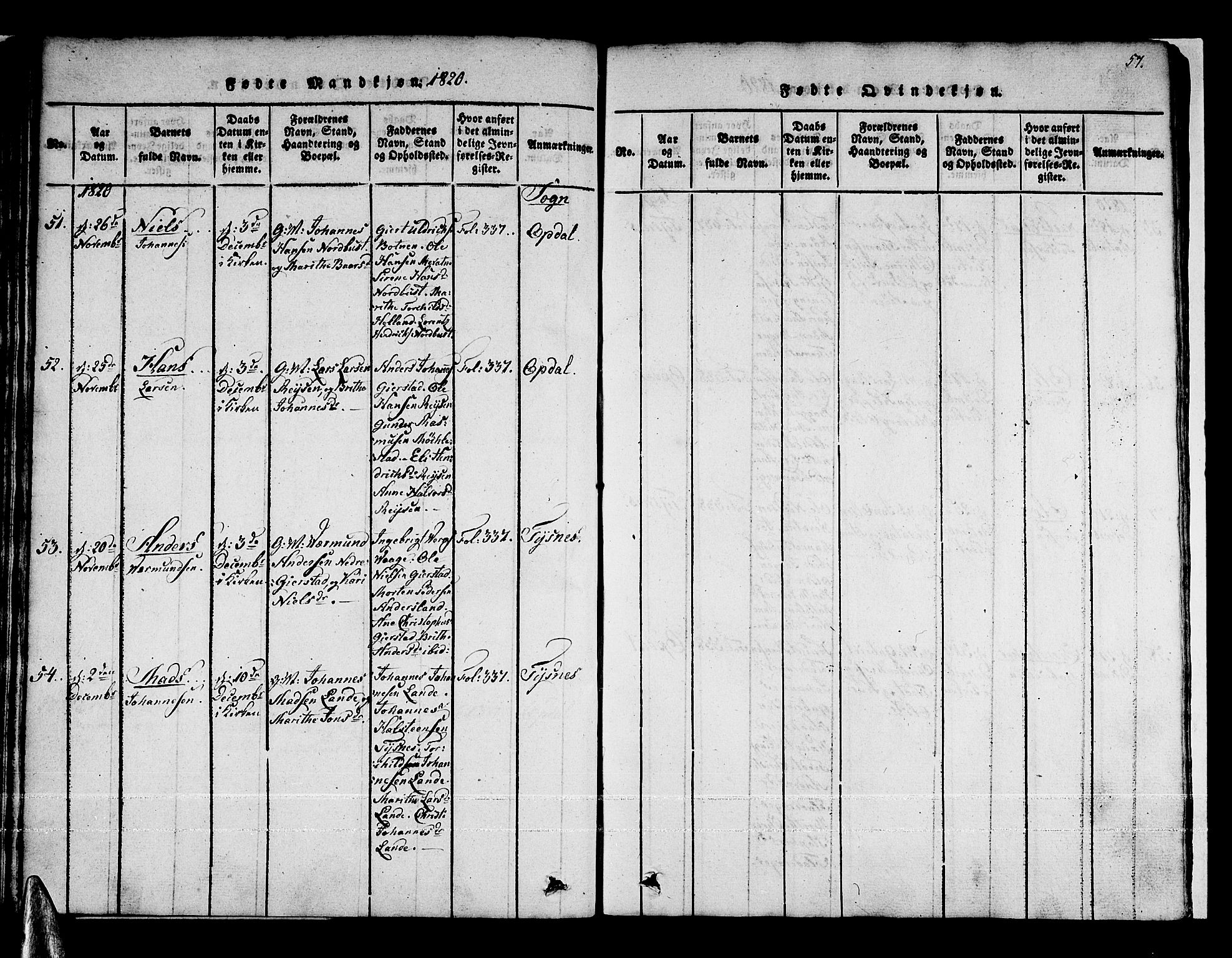 Tysnes sokneprestembete, AV/SAB-A-78601/H/Haa: Ministerialbok nr. A 7, 1816-1826, s. 57