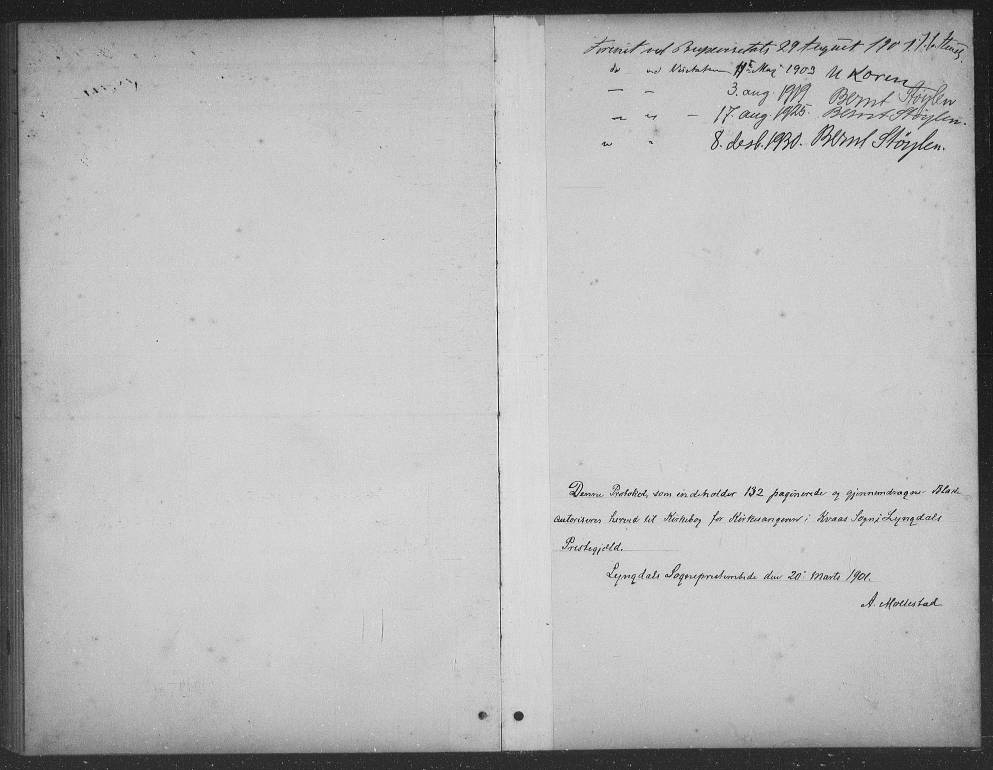 Lyngdal sokneprestkontor, AV/SAK-1111-0029/F/Fb/Fbb/L0002: Klokkerbok nr. B 2, 1901-1934