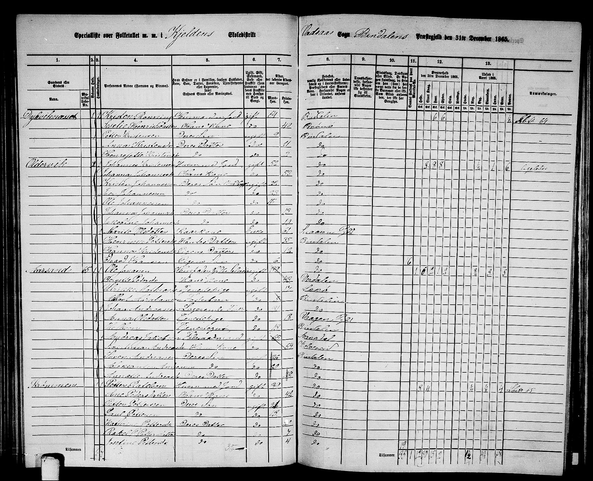 RA, Folketelling 1865 for 1811P Bindal prestegjeld, 1865, s. 71